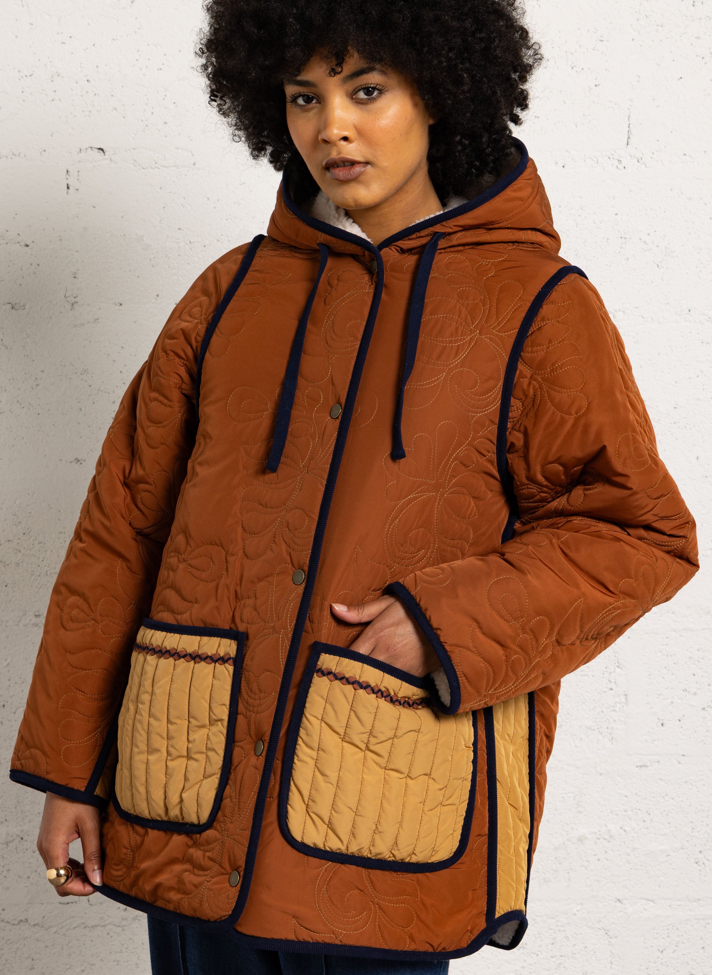 Coat with hood LOUISE MISHA Brown