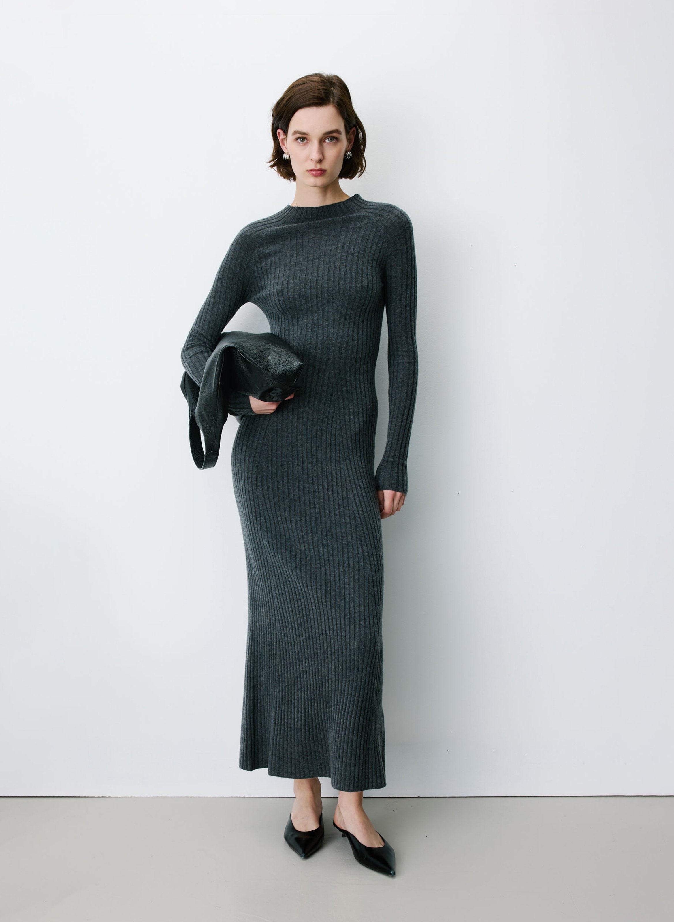 Long round-neck knit dress GRACE ET MILA Black
