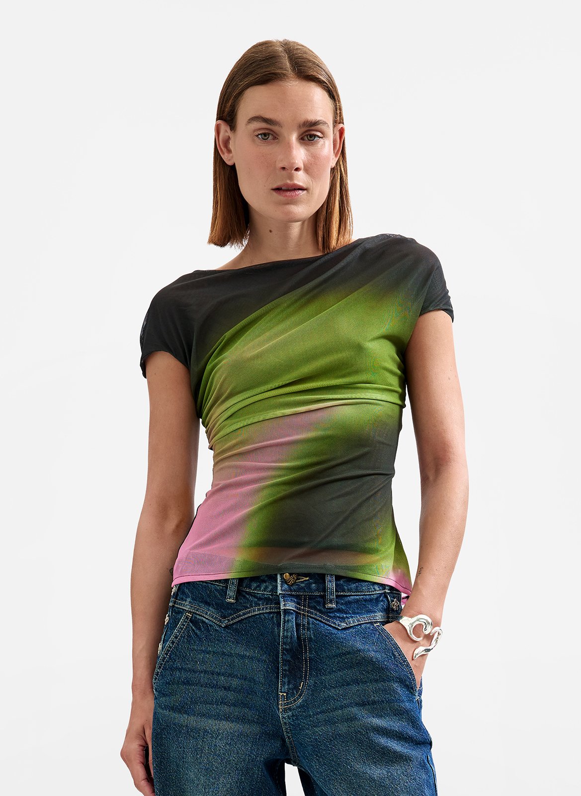 Rechte top met ronde hals en print DESIGUAL Zwart