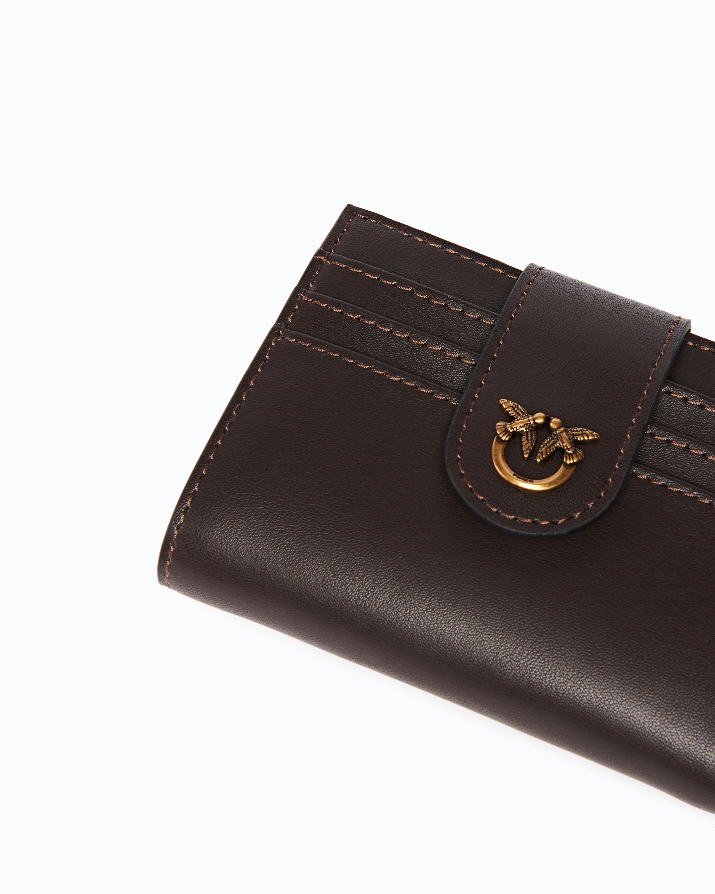 Small smooth leather wallet with logo PINKO Brown