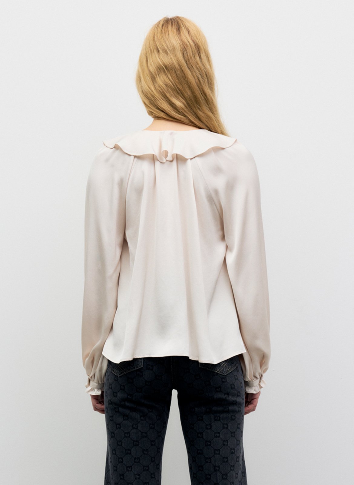 Chemisier ample col v à volants satiné GERARD DAREL Beige