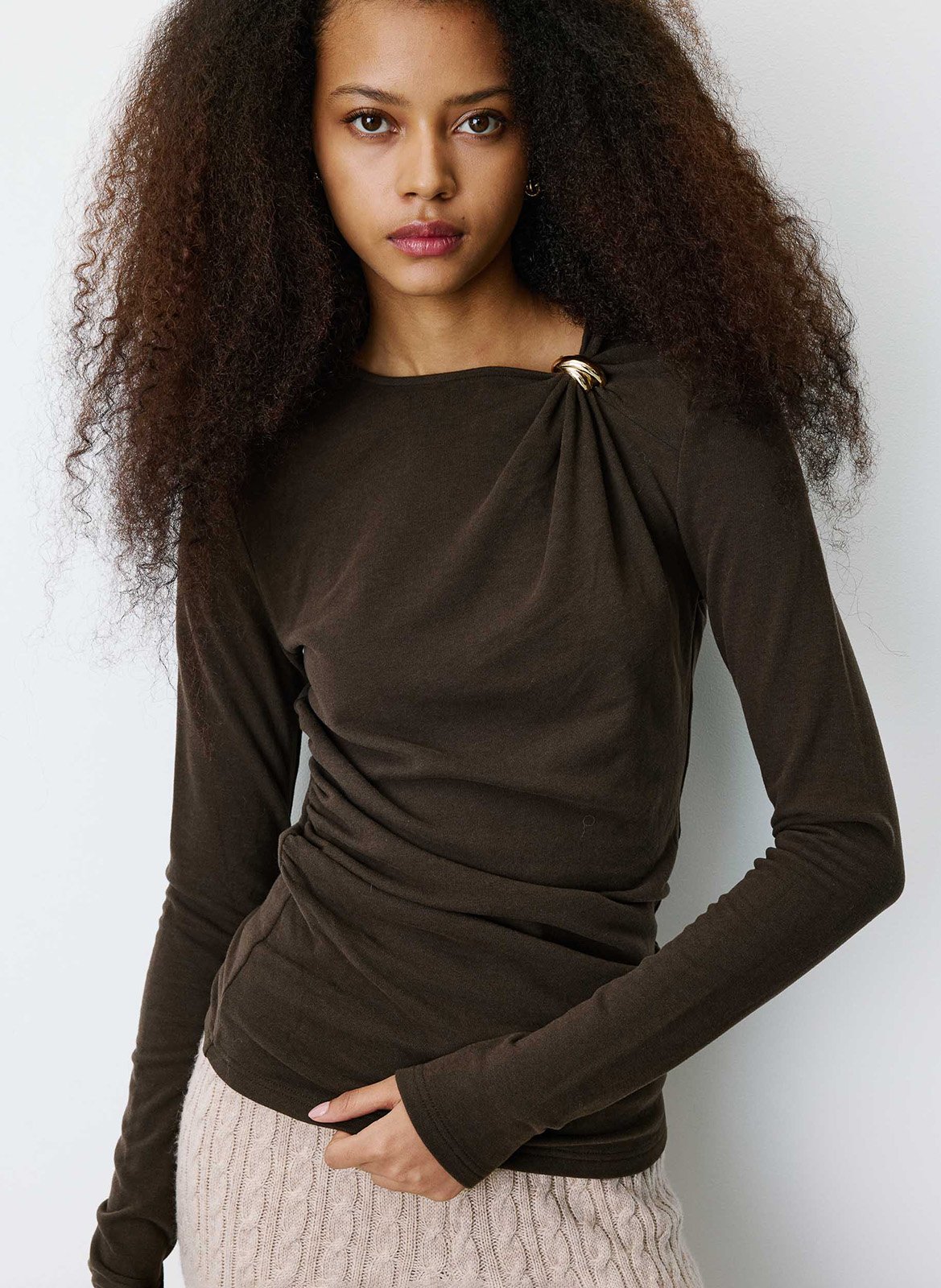 T-shirt manches longues drapé GRACE ET MILA Marron