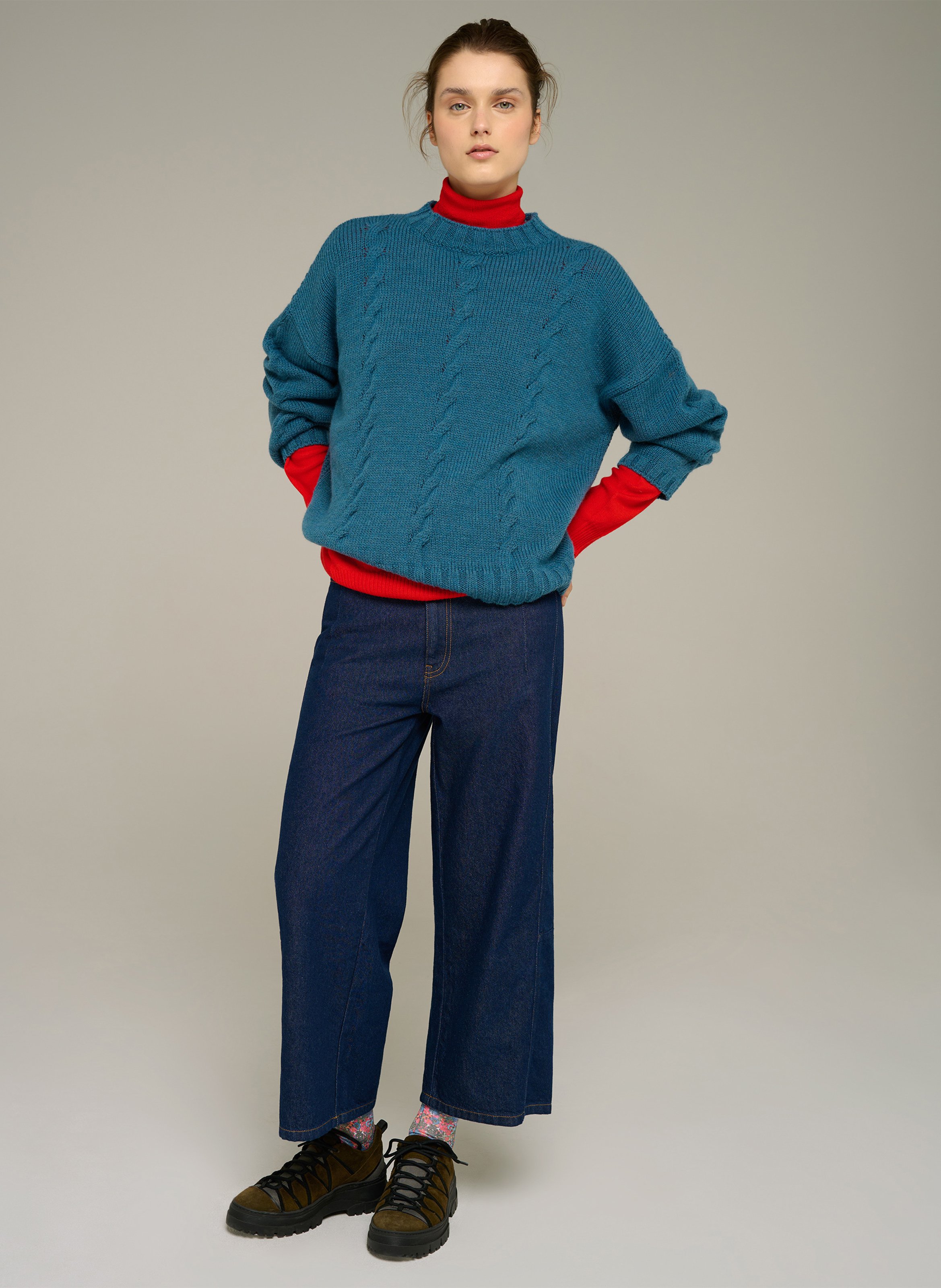 Pull col rond ample en laine COTELAC ACOTE Bleu