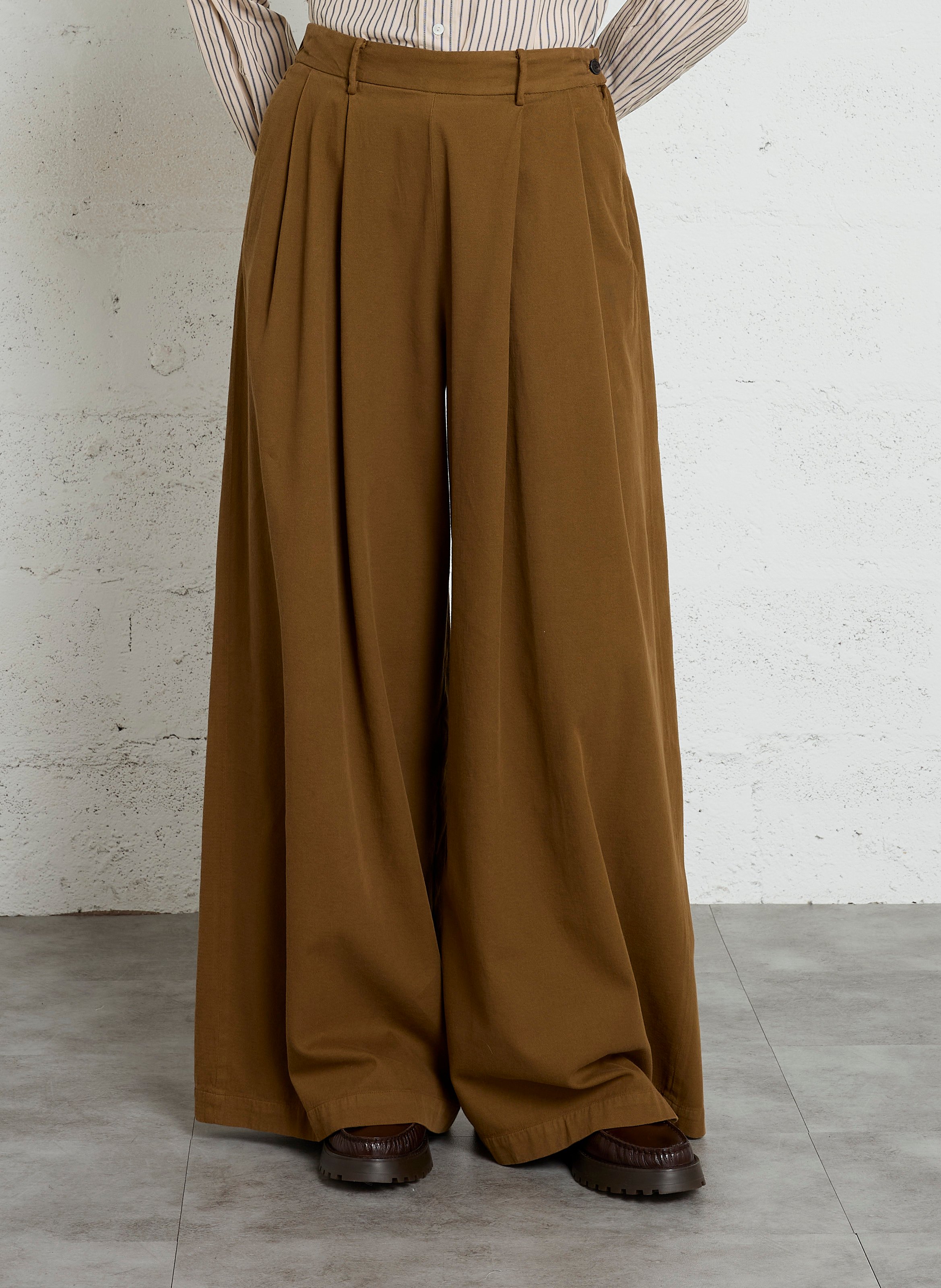 Wide-leg pants in cotton and wool blend POMANDERE Brown