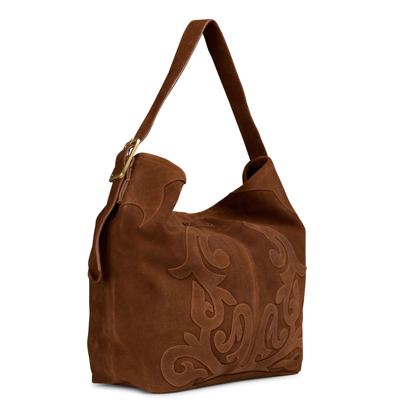 Sac porté épaule brodé en cuir LA PETITE ETOILE Marron