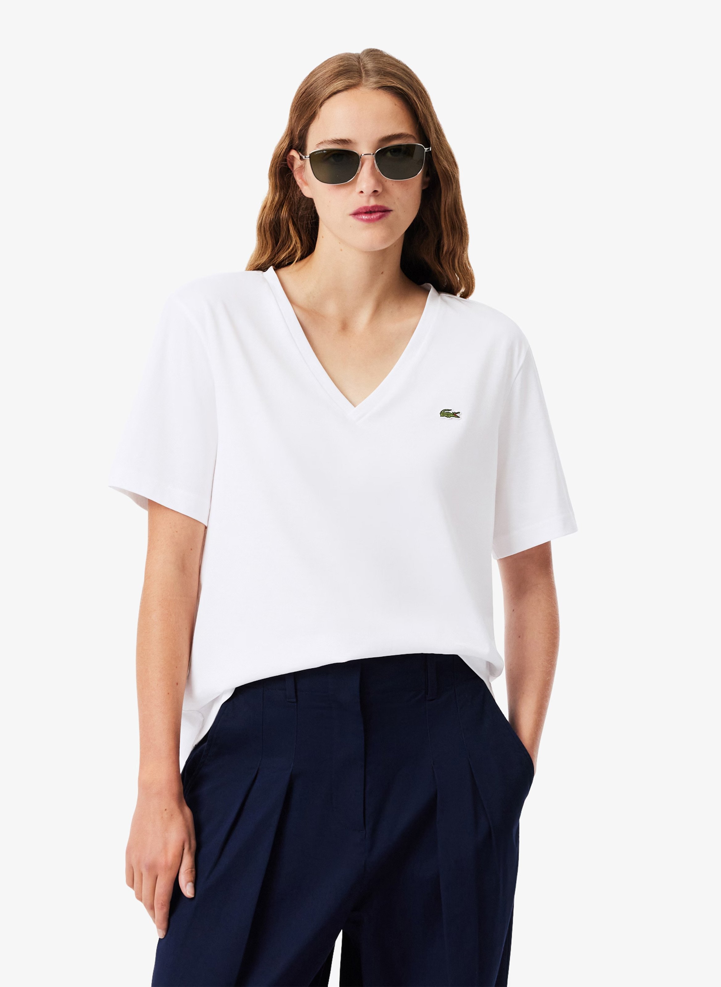Straight fit V-neck cotton t-shirt LACOSTE