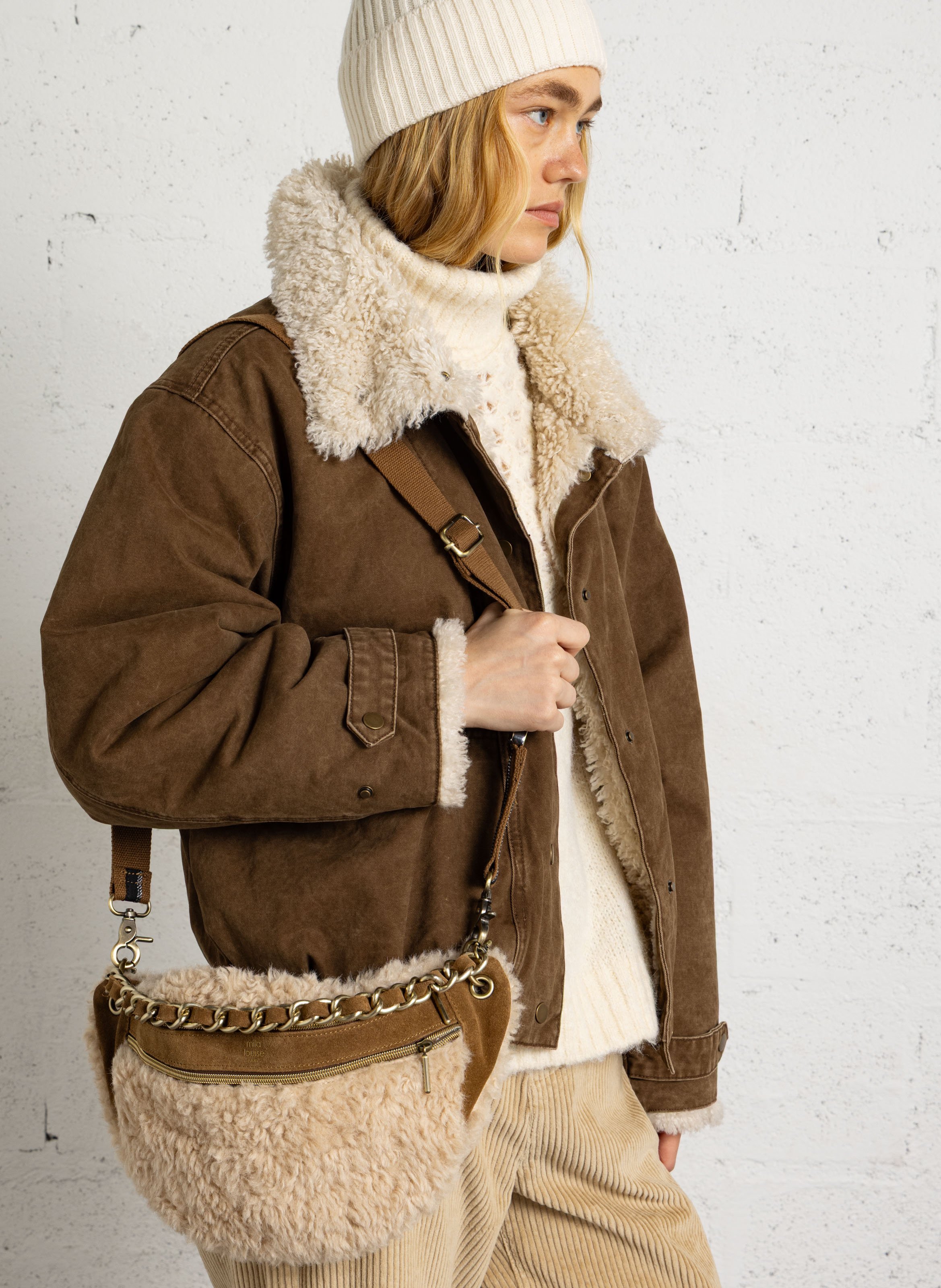 Sac banane effet fourrure MILA LOUISE Beige