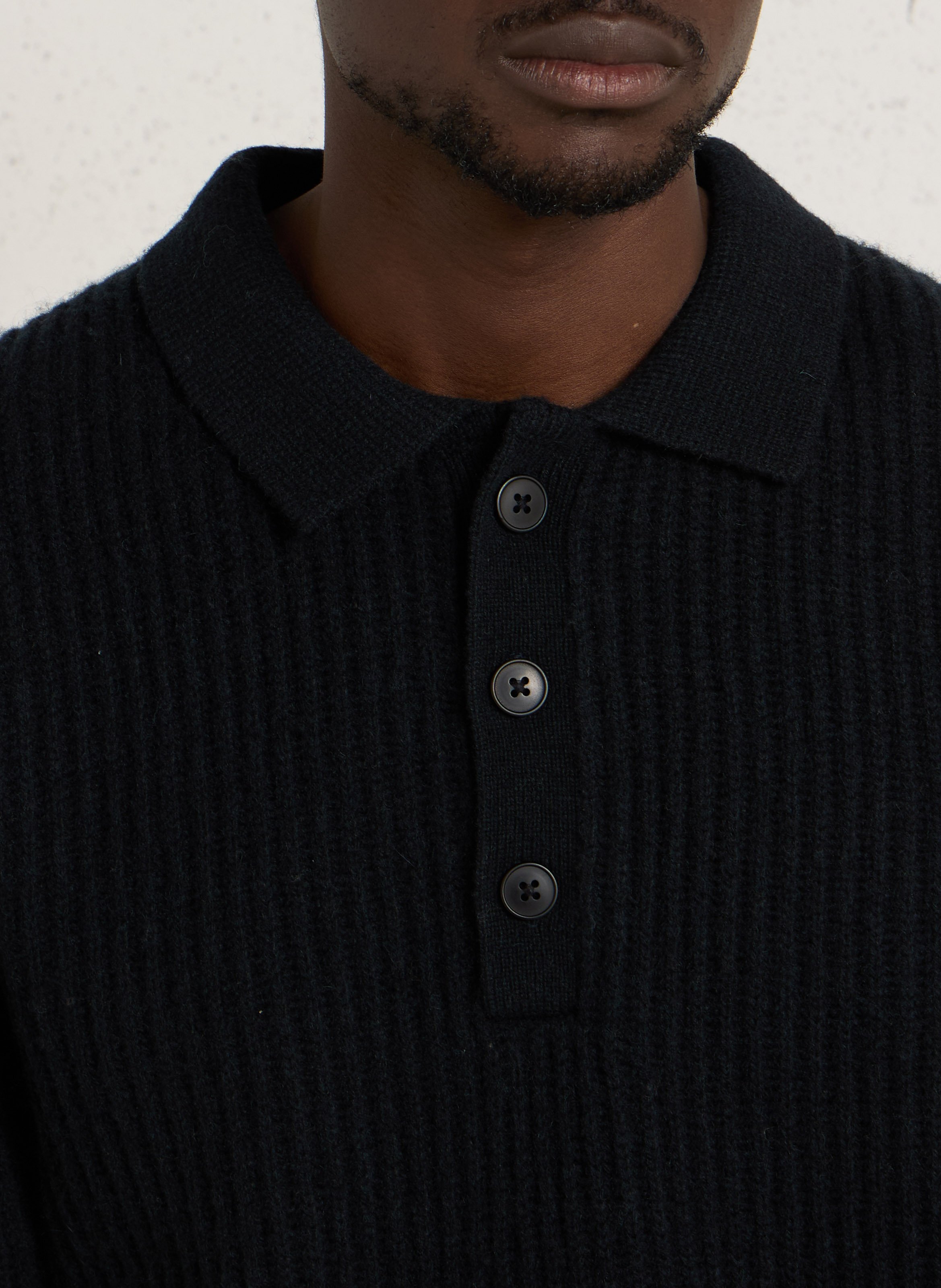 Pull droit à col boutonné en laine mélangée  CASUAL FRIDAY Noir