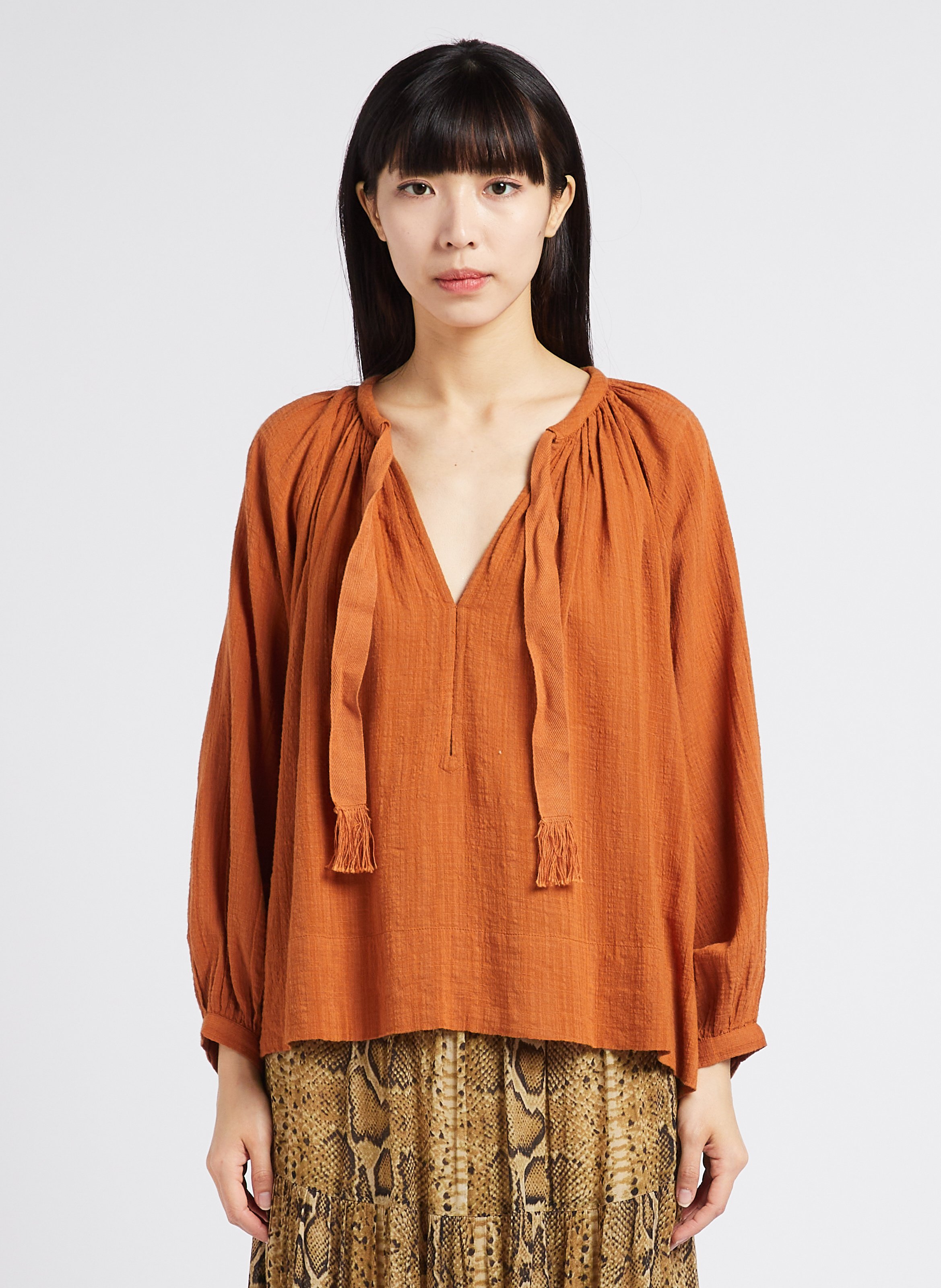 Loose-fit textured blouse SWILDENS Orange