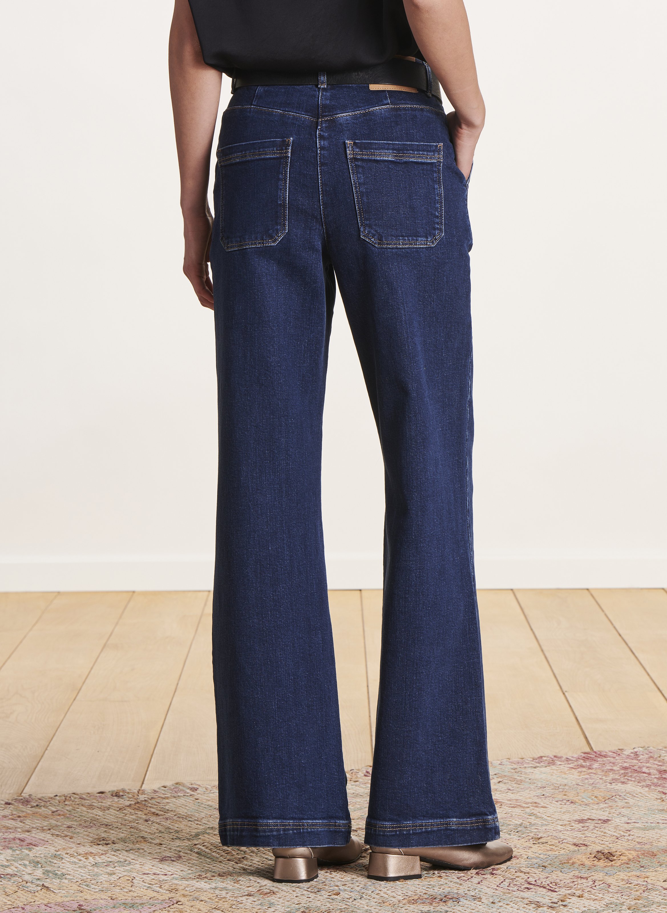 Jean large taille haute en coton bio mélangé LA FEE MARABOUTEE Bleu