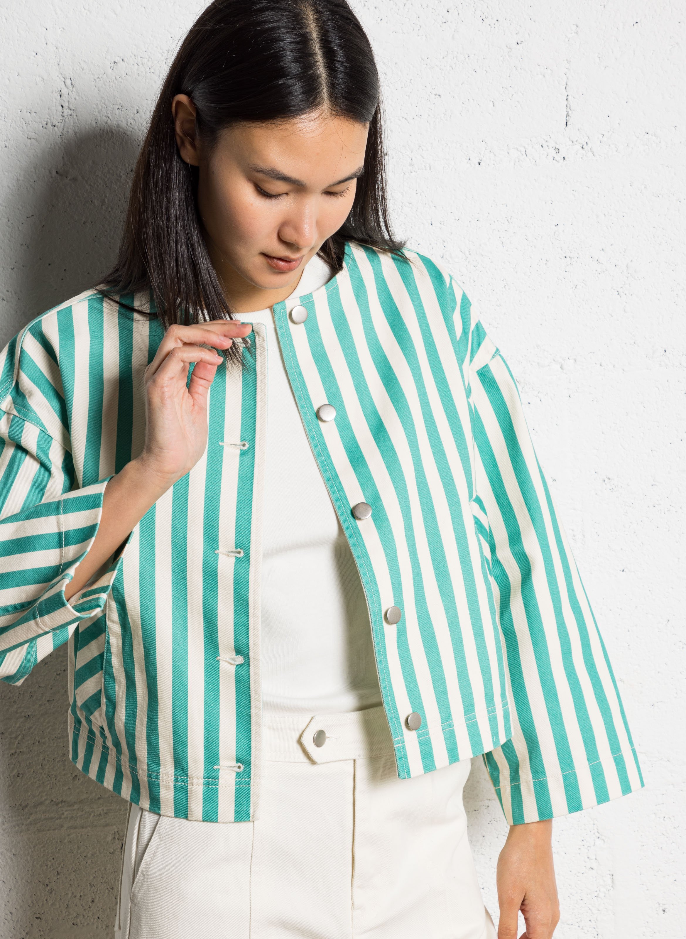 Veste oversize col rond en coton THE TINY BIG SISTER Vert