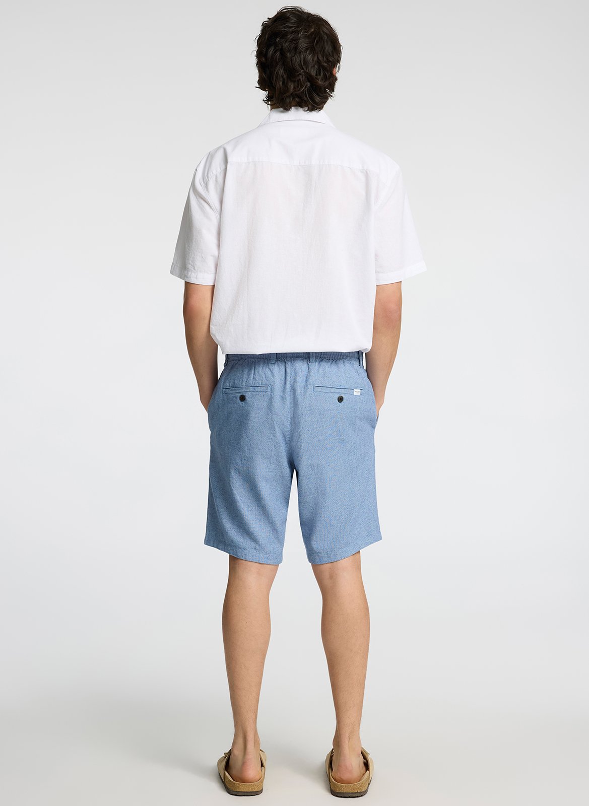 Short in organic cotton and linen blend SELECTED Blue