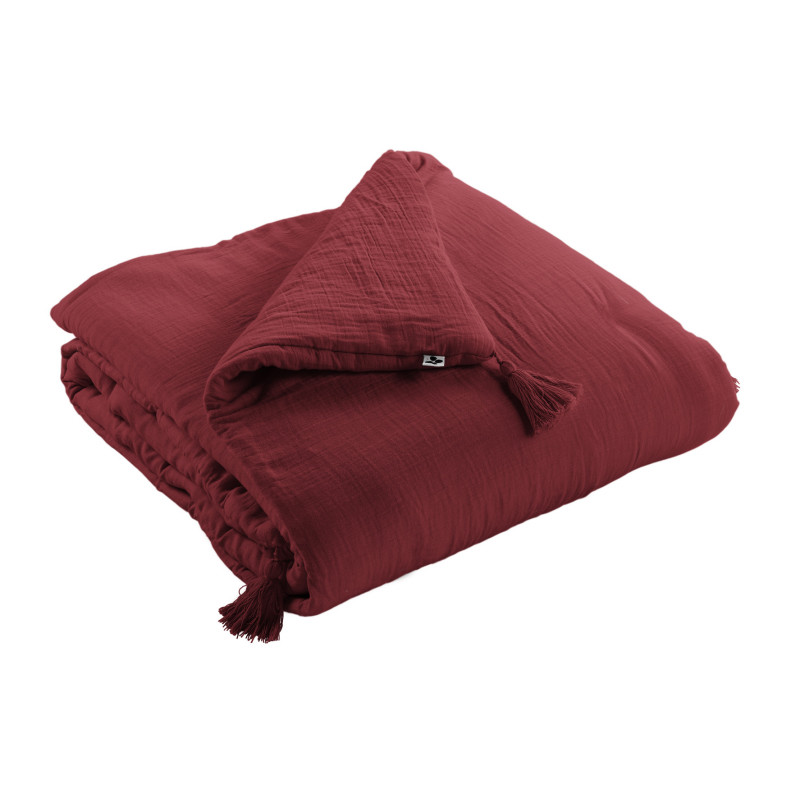 Cotton gauze bedspread or end-of-bed throw L'EFFET PAPILLON Red