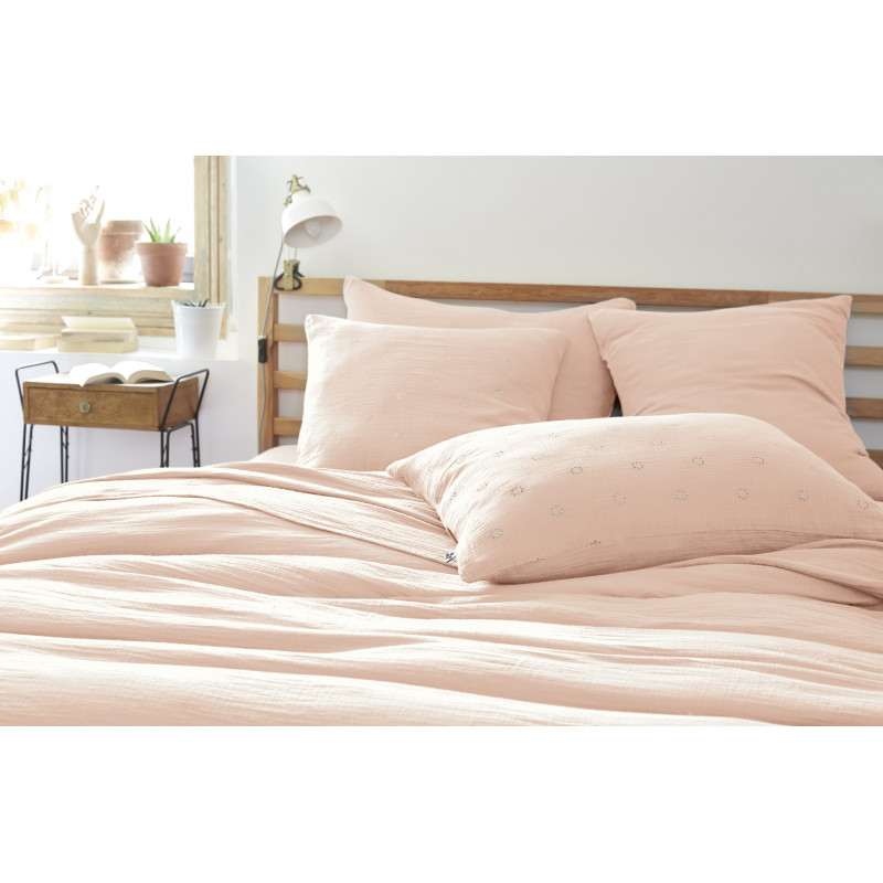 Cotton percale pillow case L'EFFET PAPILLON Pink