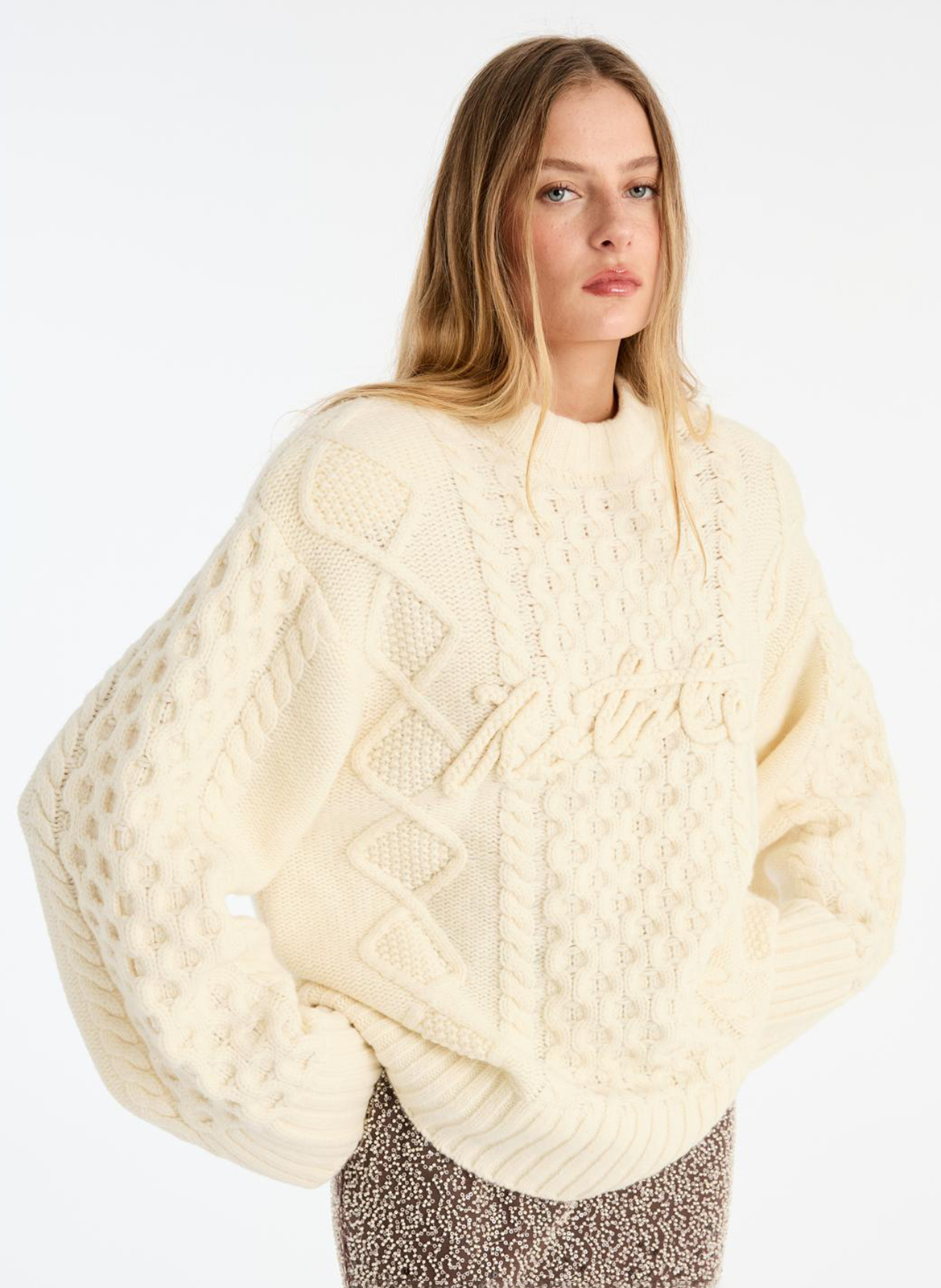 Oversized round-neck wool-blend sweater ROTATE White