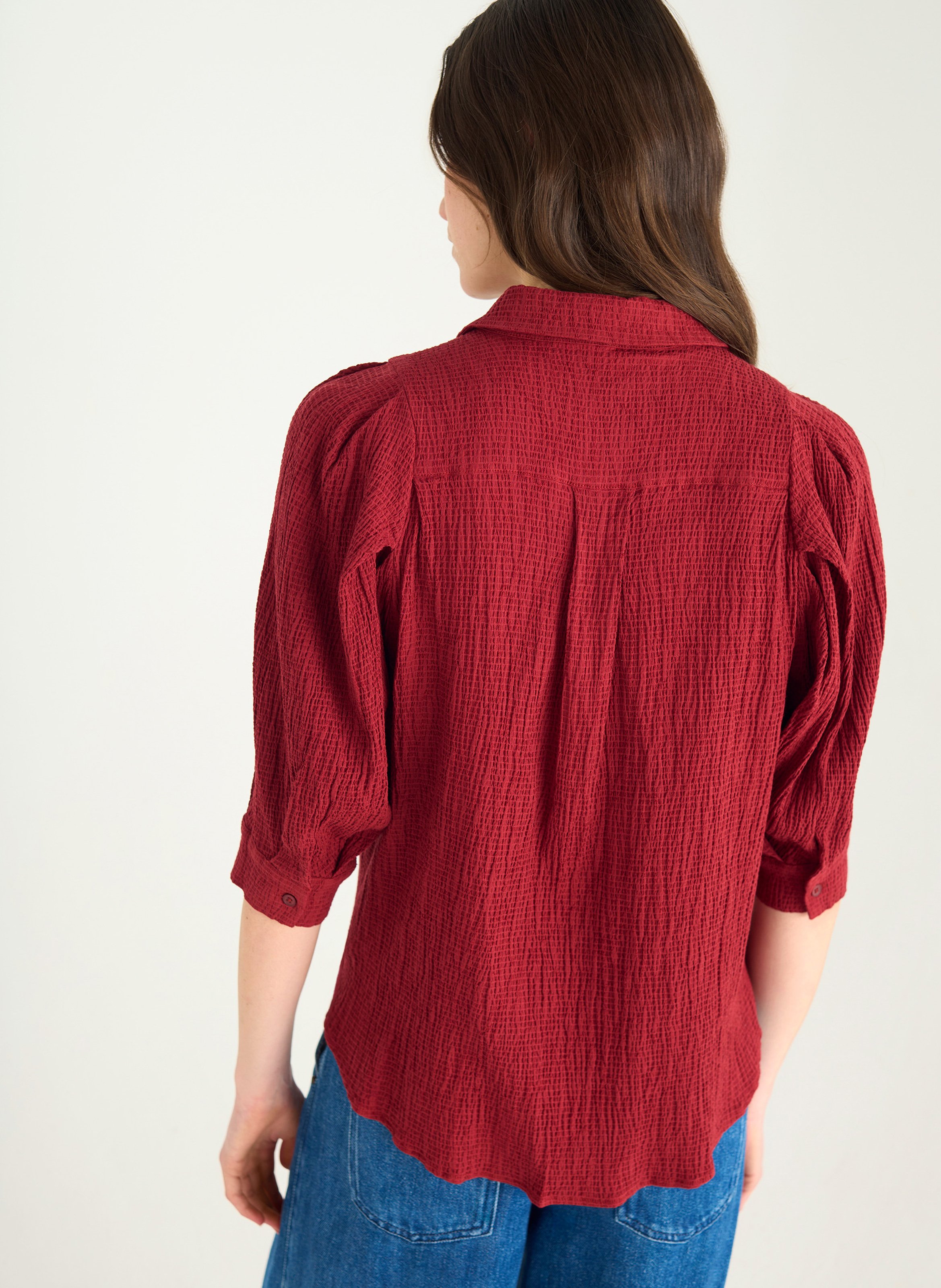 Cotton and linen shirt with classic collar ACOTE Red