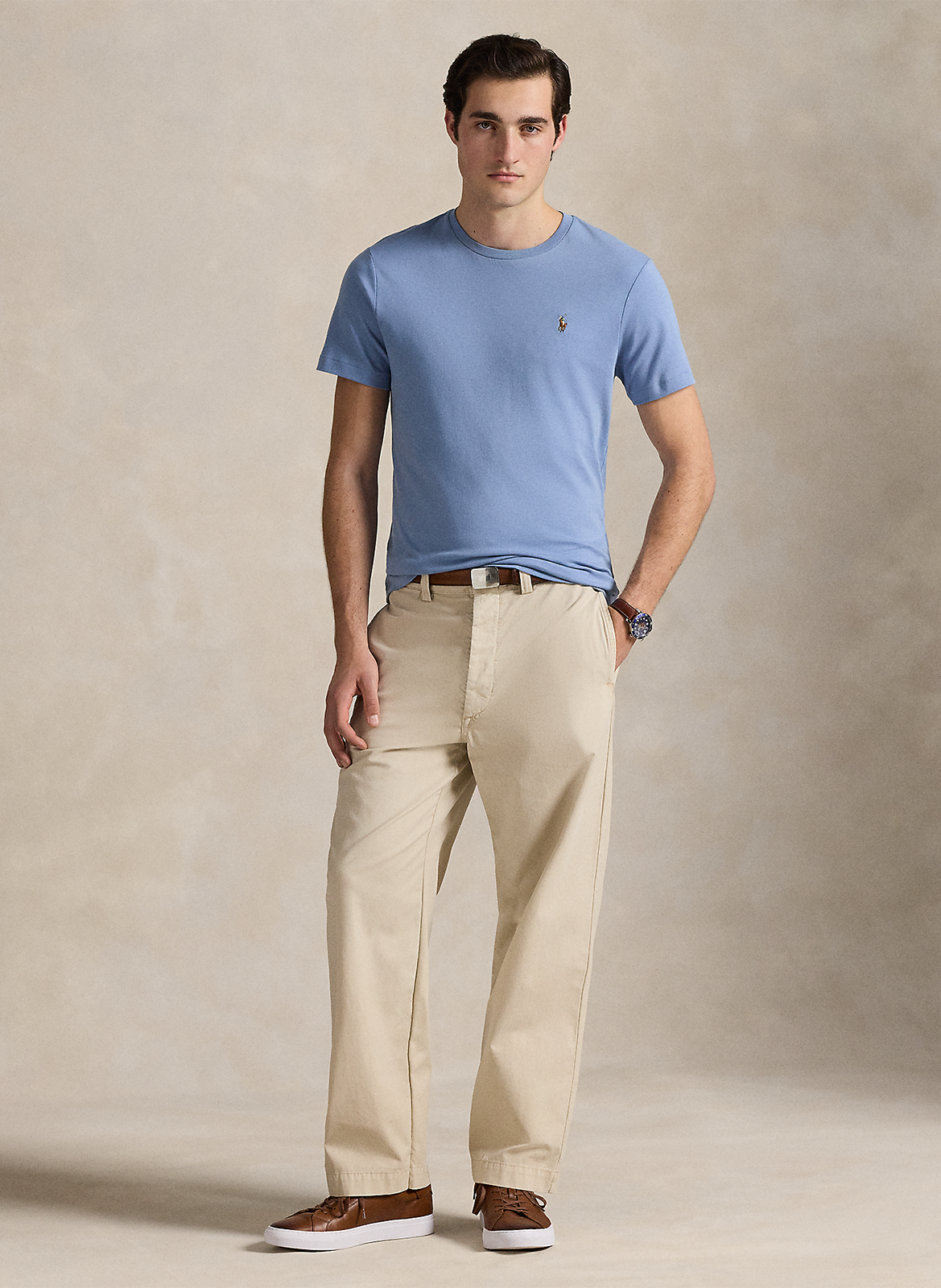 Tee-shirt col rond slim-fit en coton pima avec Pony Player POLO RALPH LAUREN Bleu