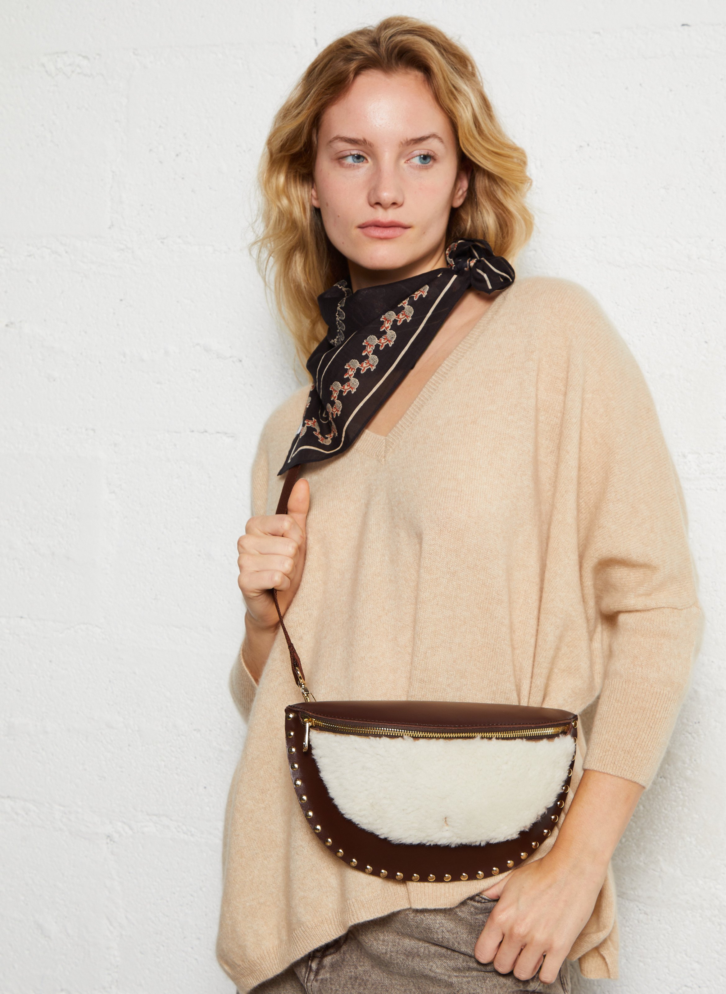 Sac bandoulière bi-matière CRAIE STUDIO Marron