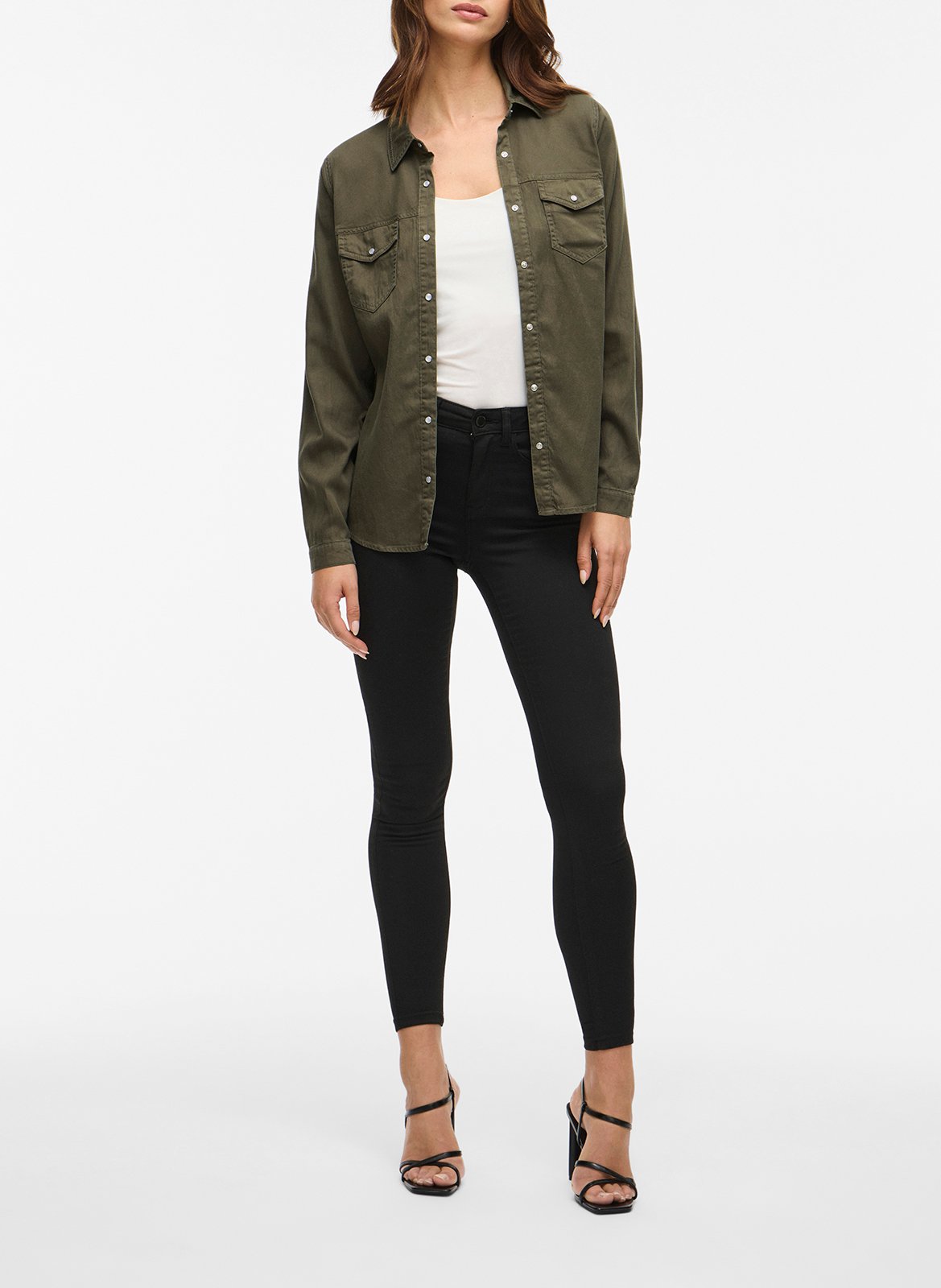 Chemise col classique boutonnée en jean VILA Vert