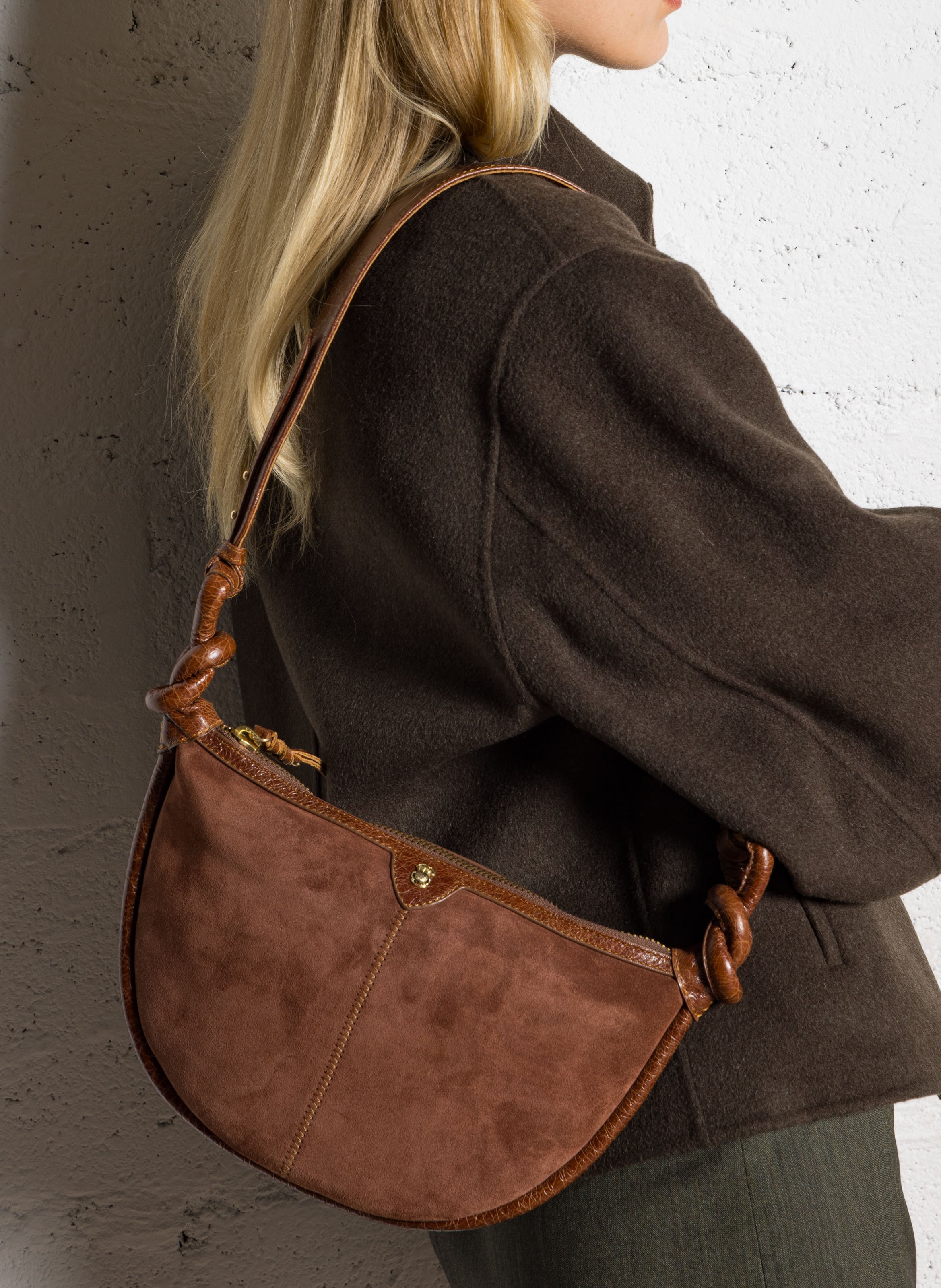 Sac bandoulière en cuir mélangé CLARIS VIROT Marron