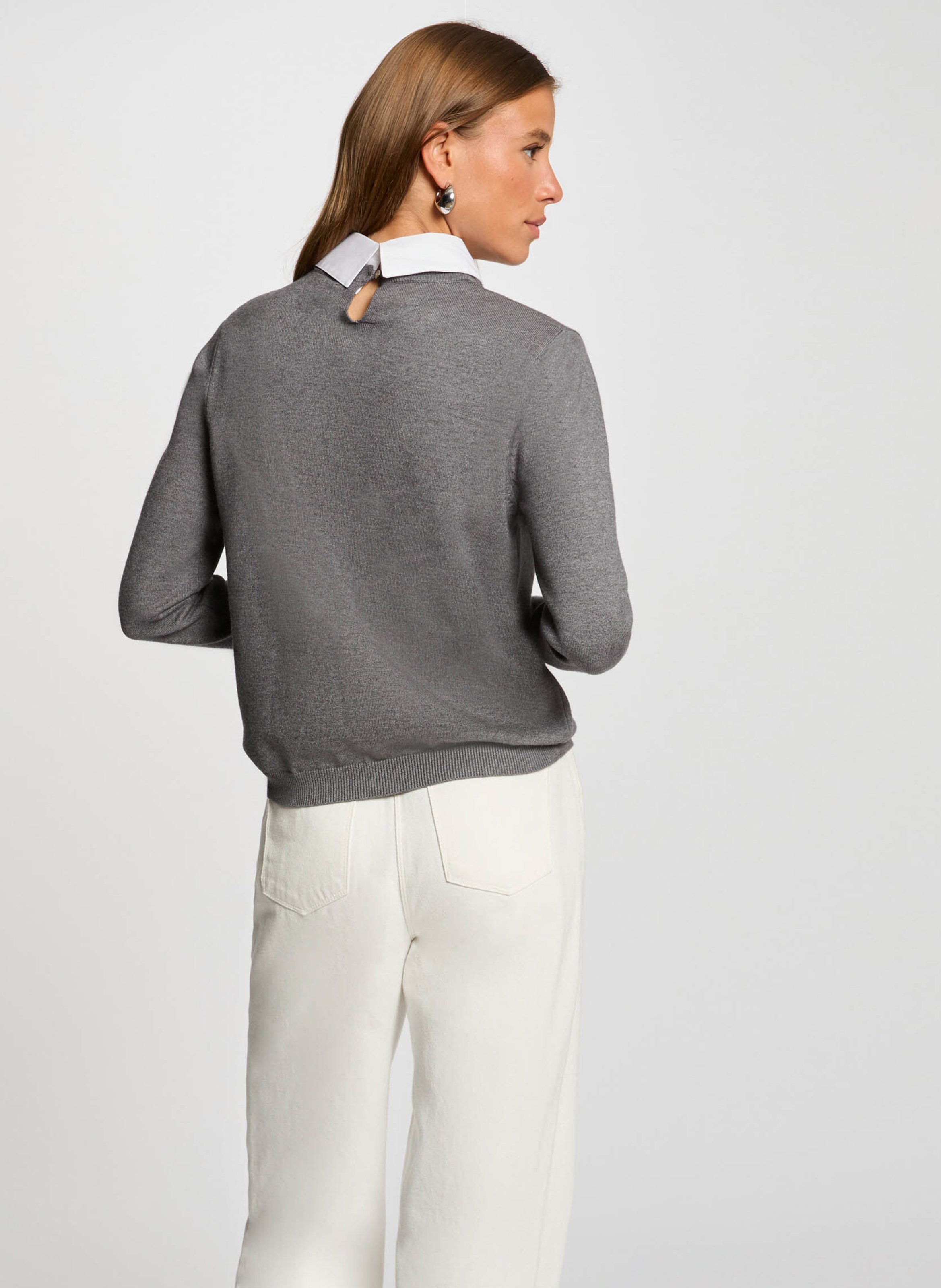 Pull col classique  MORGAN Gris