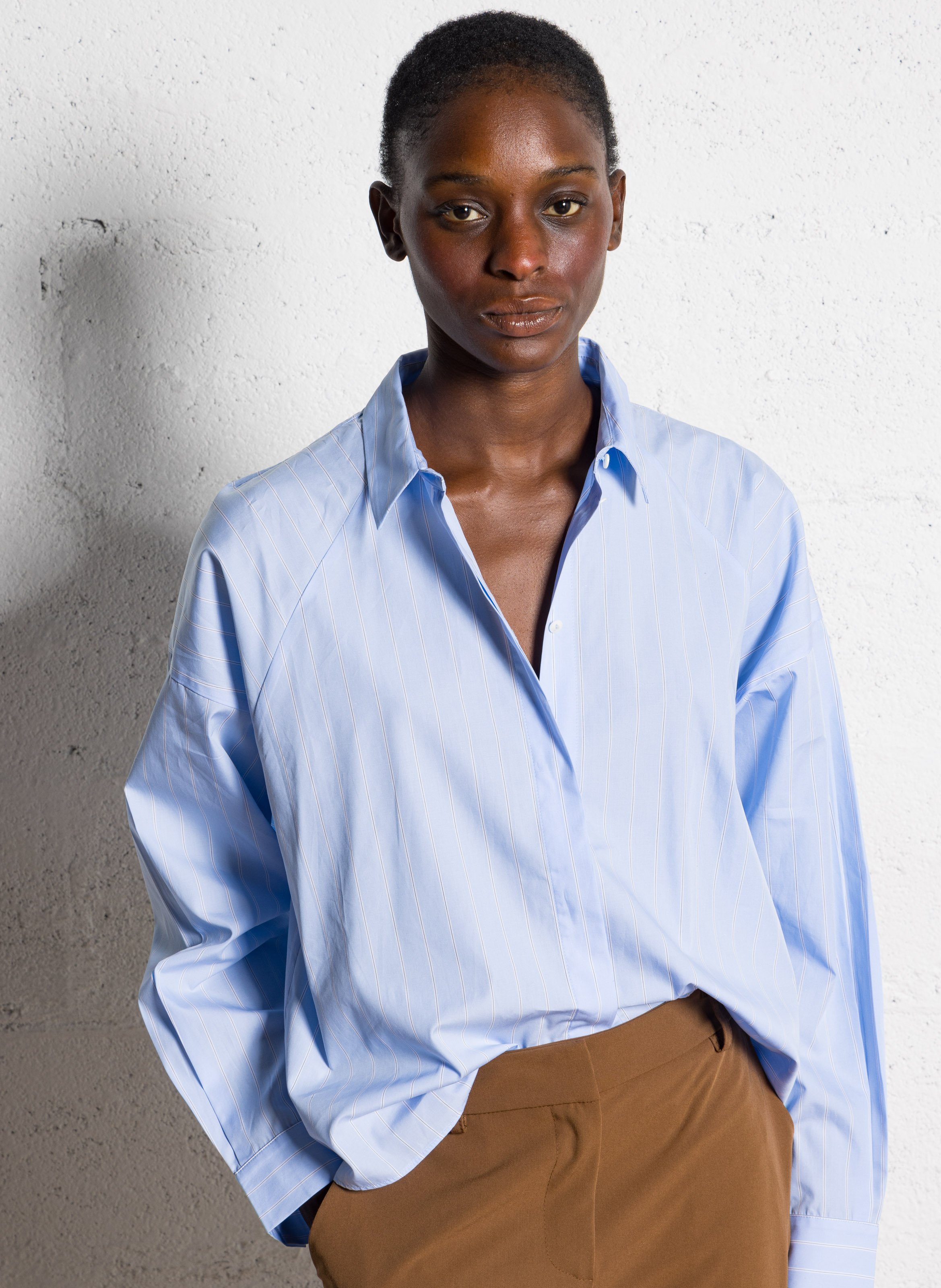 Loose-fit striped cotton shirt BELLEPIECE Blue