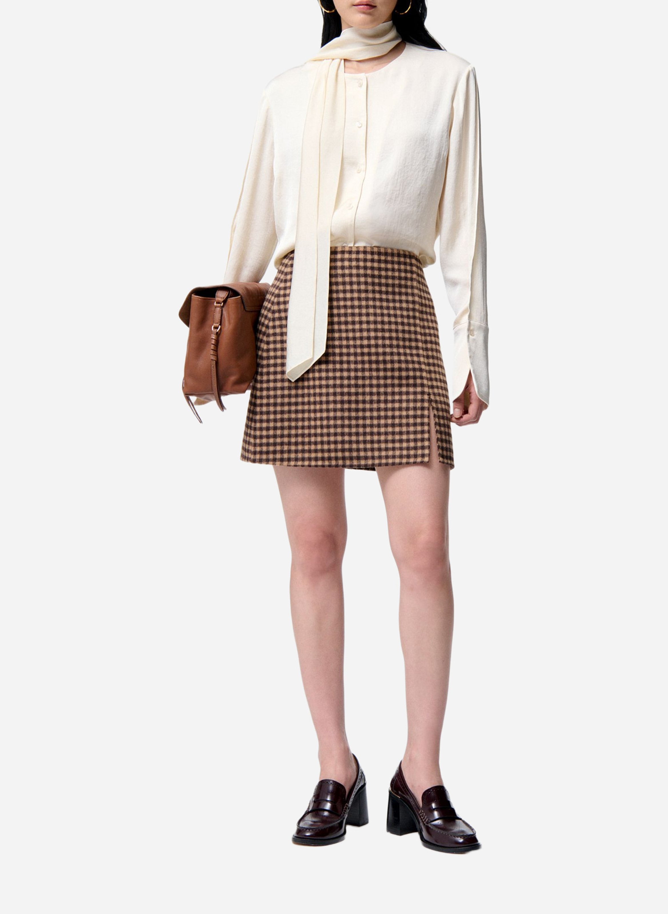 Jupe courte taille haute à carreaux VANESSA BRUNO Multicolore