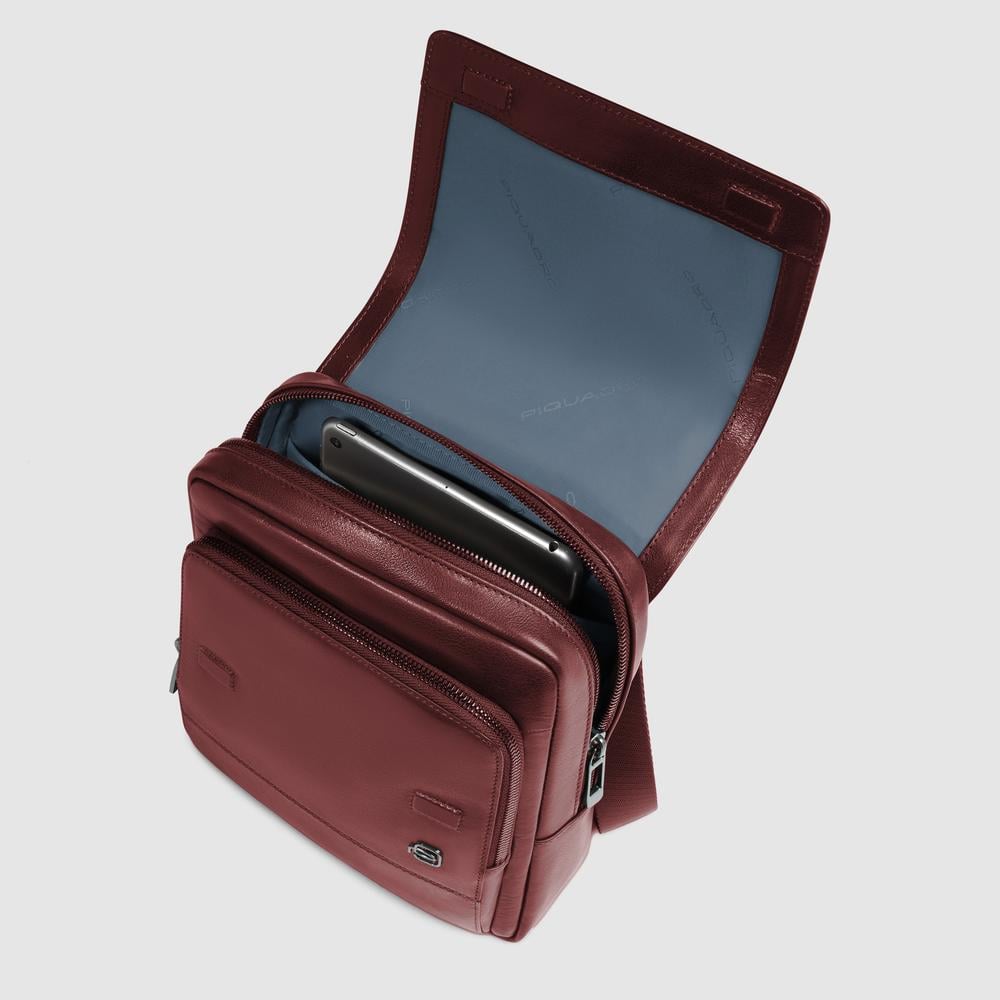 Men's flapover leather iPad® bag with RFID protection PIQUADRO Brown