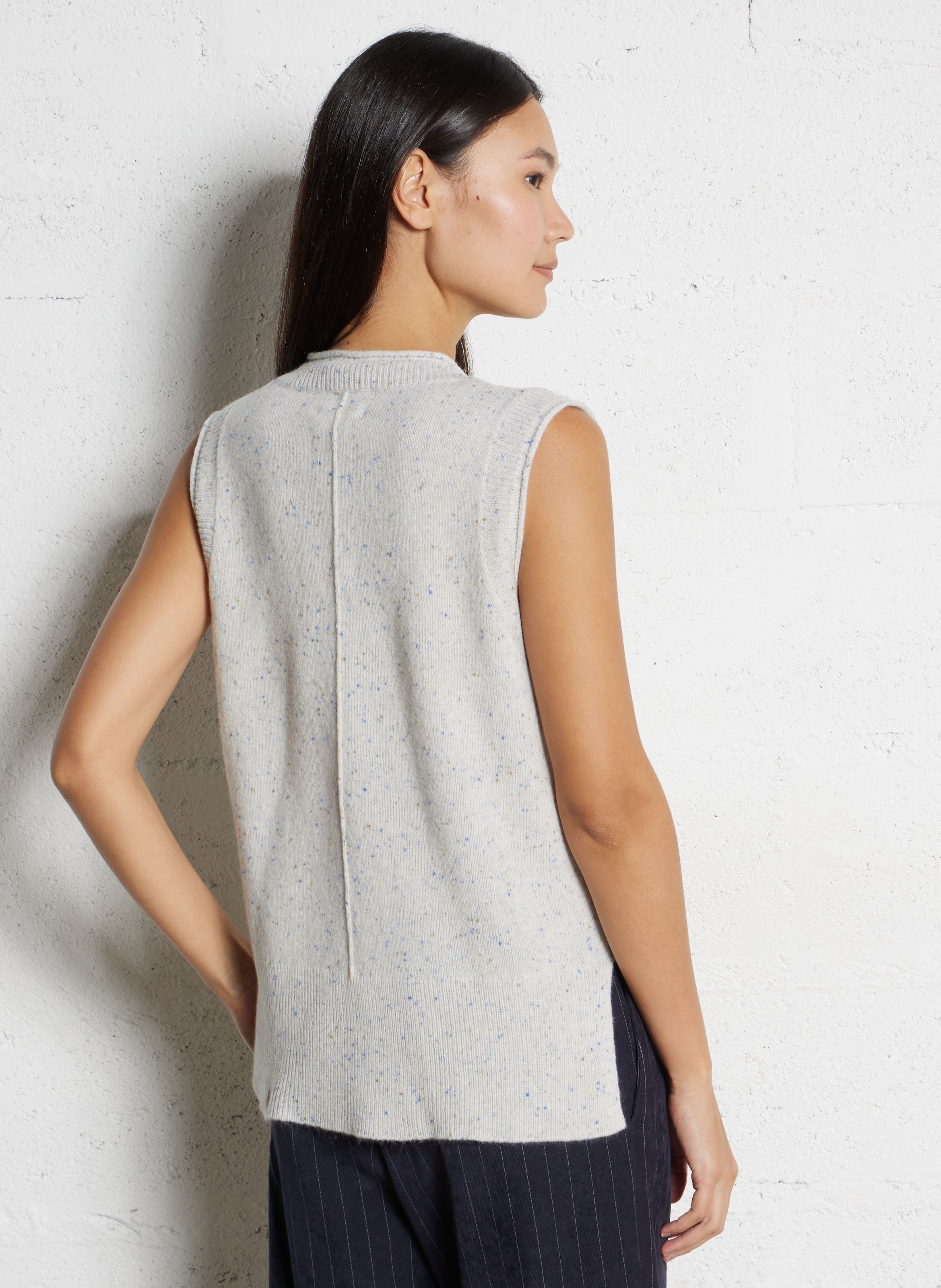 Pull col V sans manches en laine MAISON 123 Gris
