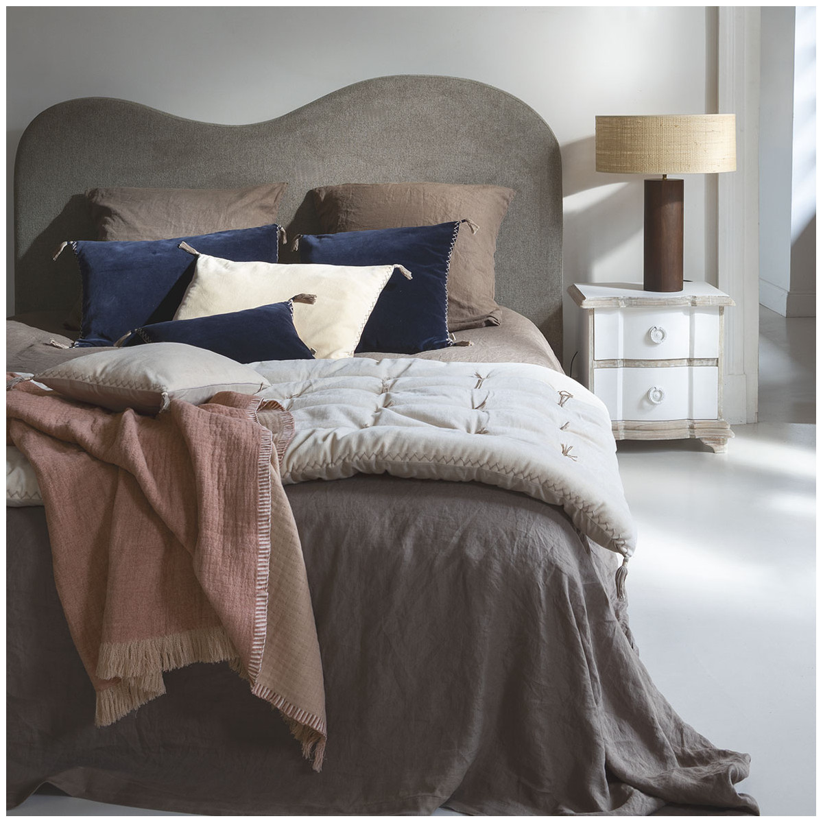 Plaid siméon en coton et fibres de bambou - 130 x 170 cm - rose BLANC D'IVOIRE Rose