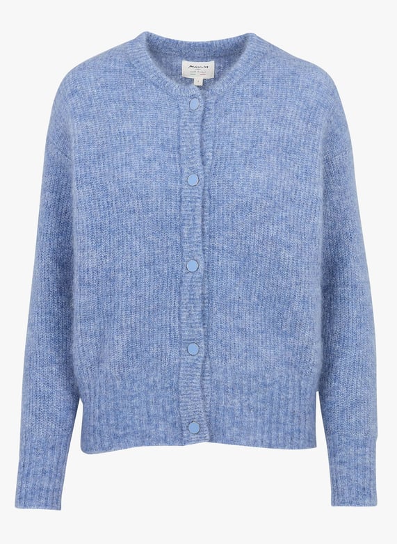 Gerade geschnittene Strickjacke aus Mohair-Mix mit Rundhalskragen XS