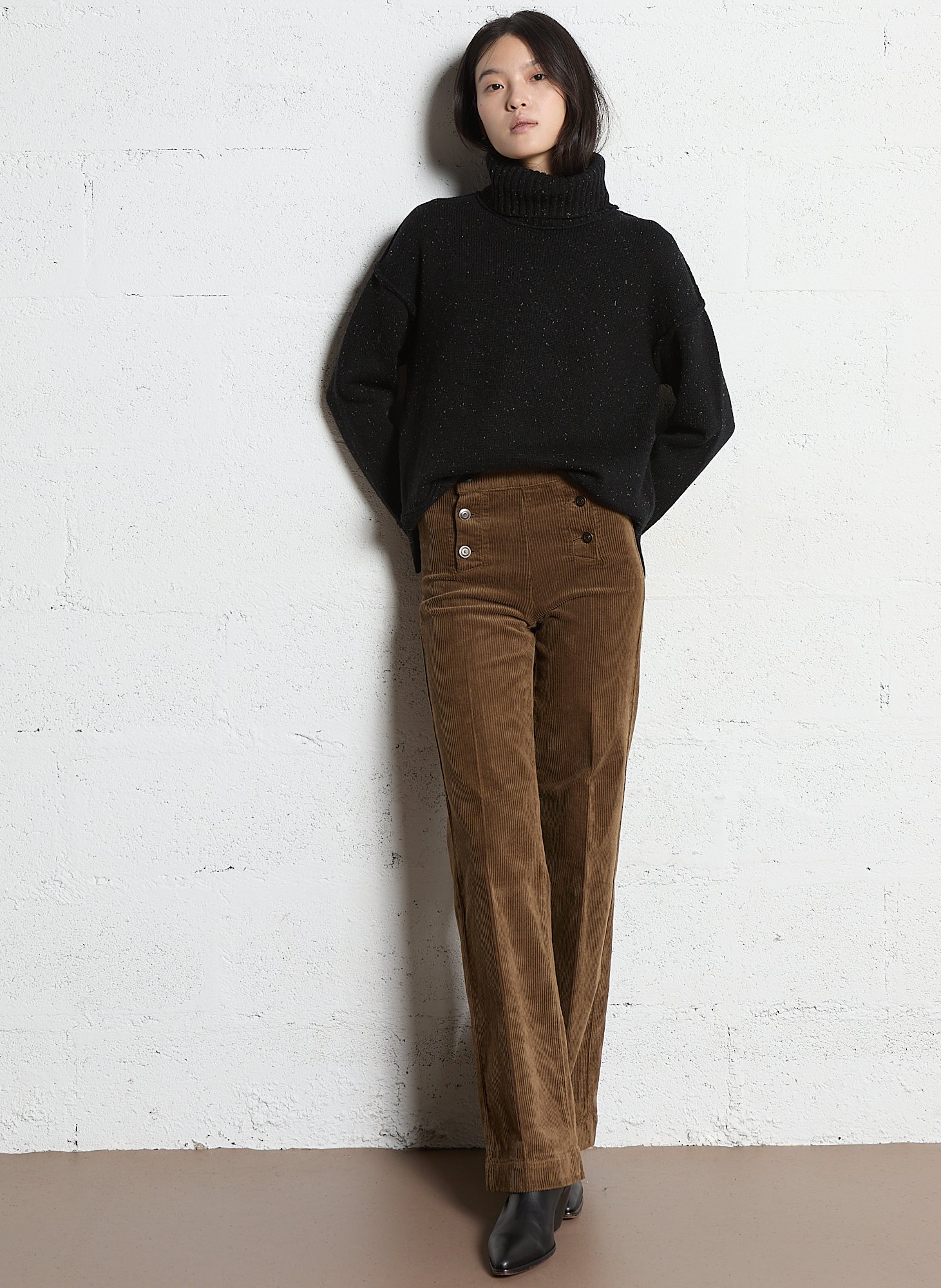 Pull ample col roulé moucheté en laine MAISON 123 Noir