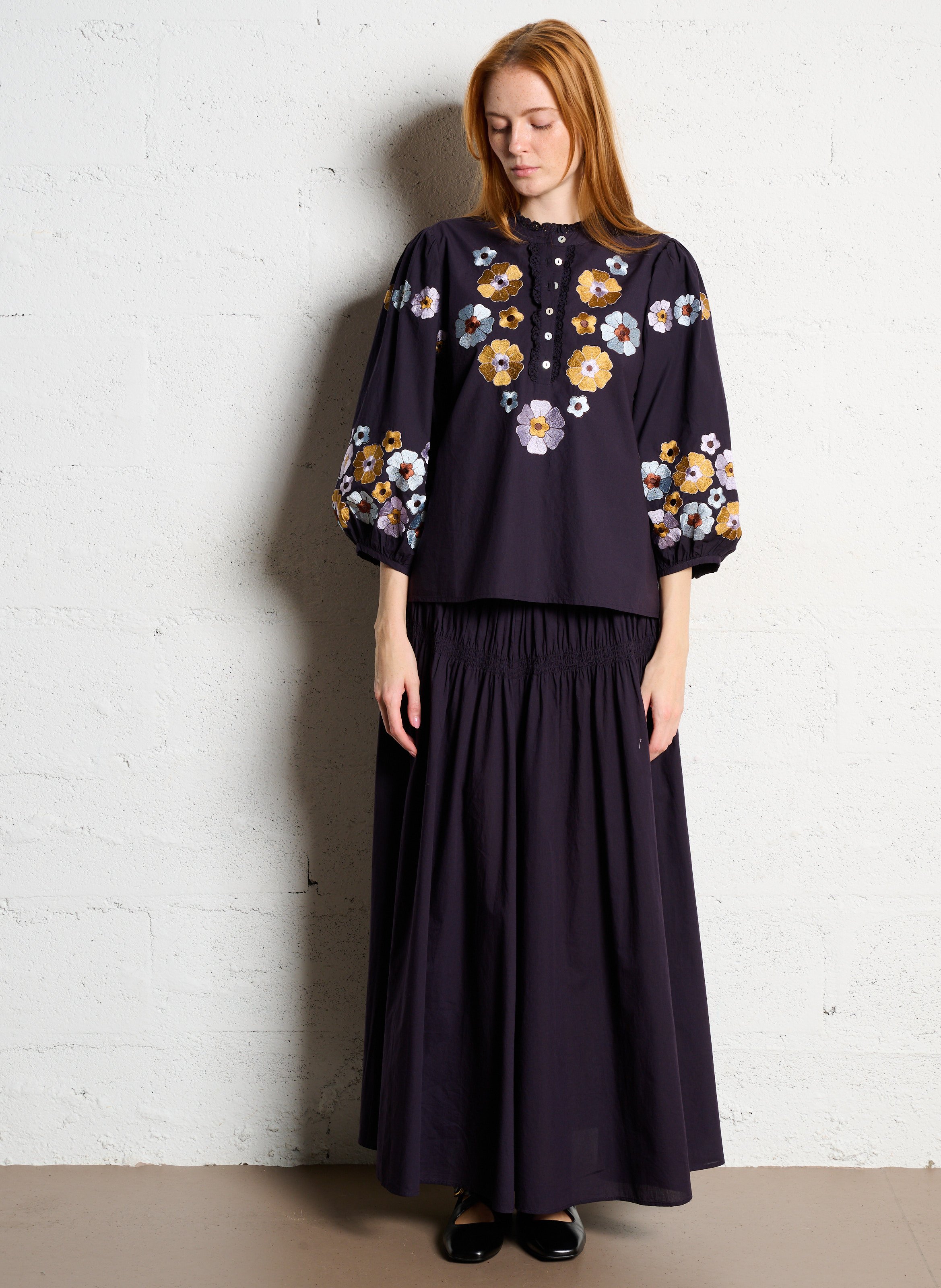 Lange, uitlopende, katoenen rok ANTIK BATIK Blauw