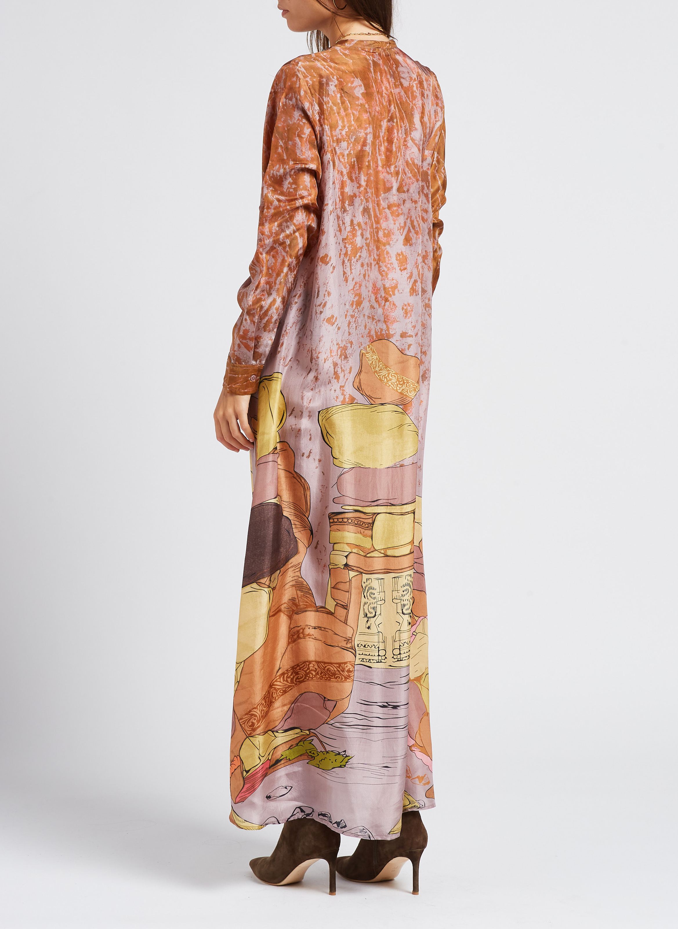 Langes bedrucktes Hemdkleid aus Seide MES DEMOISELLES Rosa