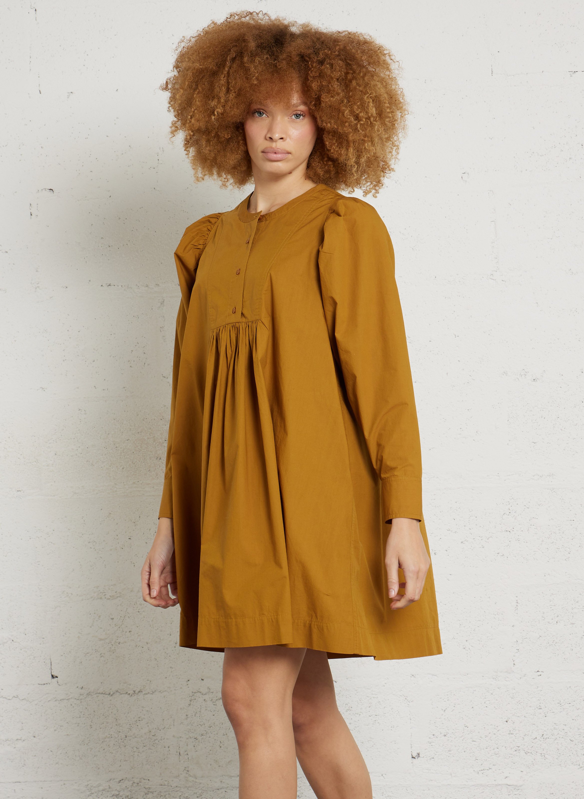 Robe courte col rond en cootn DES PETITS HAUTS Doré