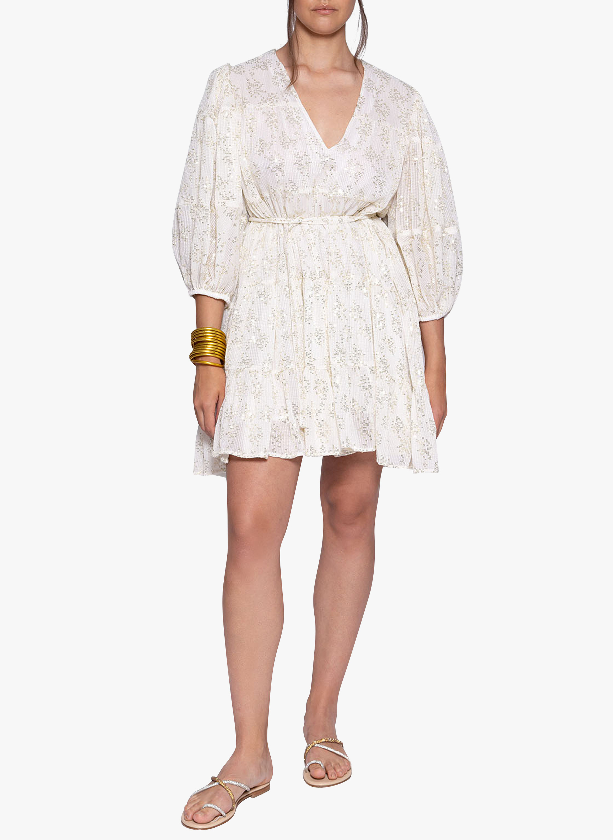 Robe col V ample à sequins SUNDRESS Blanc