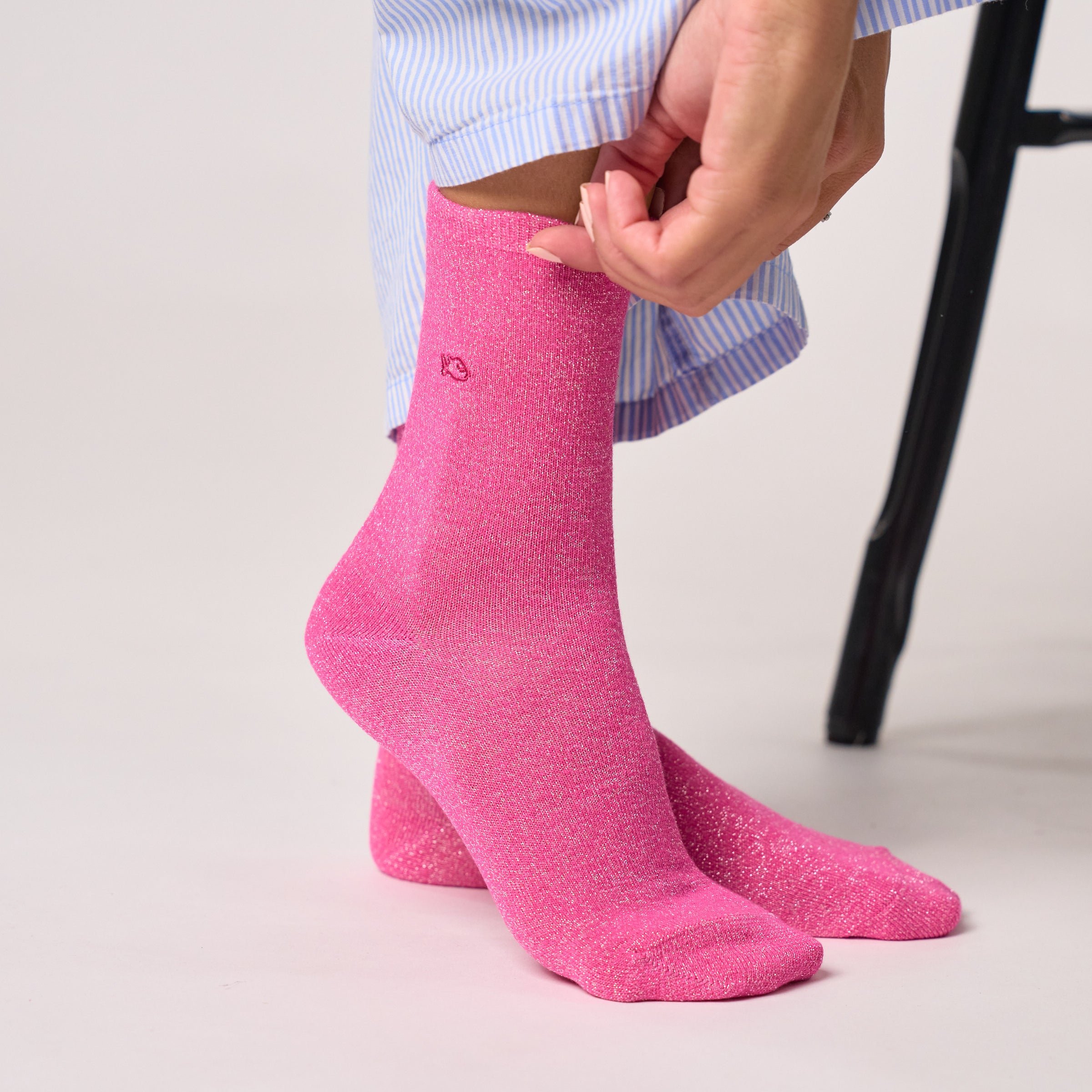 Solid Combed Cotton Glittery Socks BILLYBELT Pink