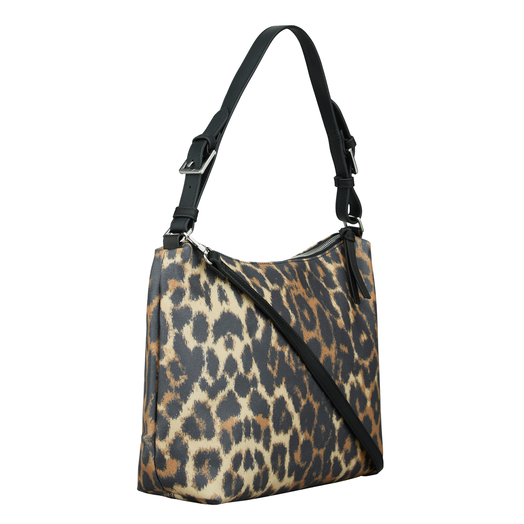 Leopard print cotton shoulder bag BECKSONDERGAARD Black