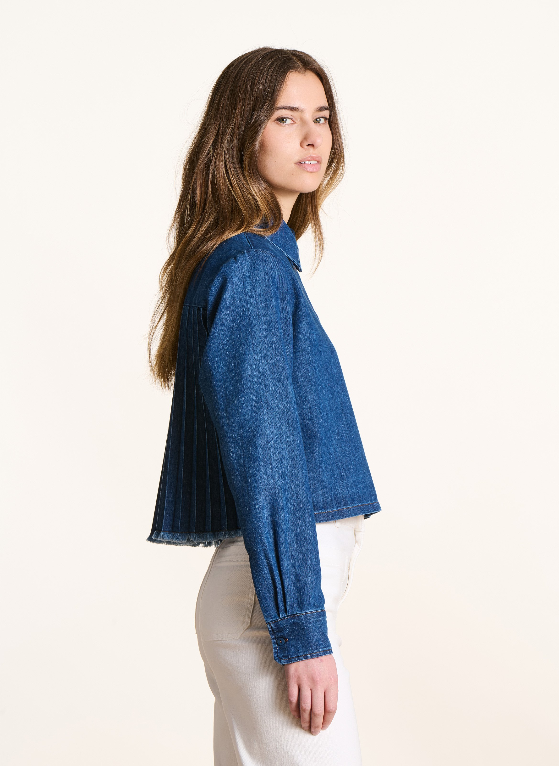 Chemise courte ample en jean LA FEE MARABOUTEE Bleu