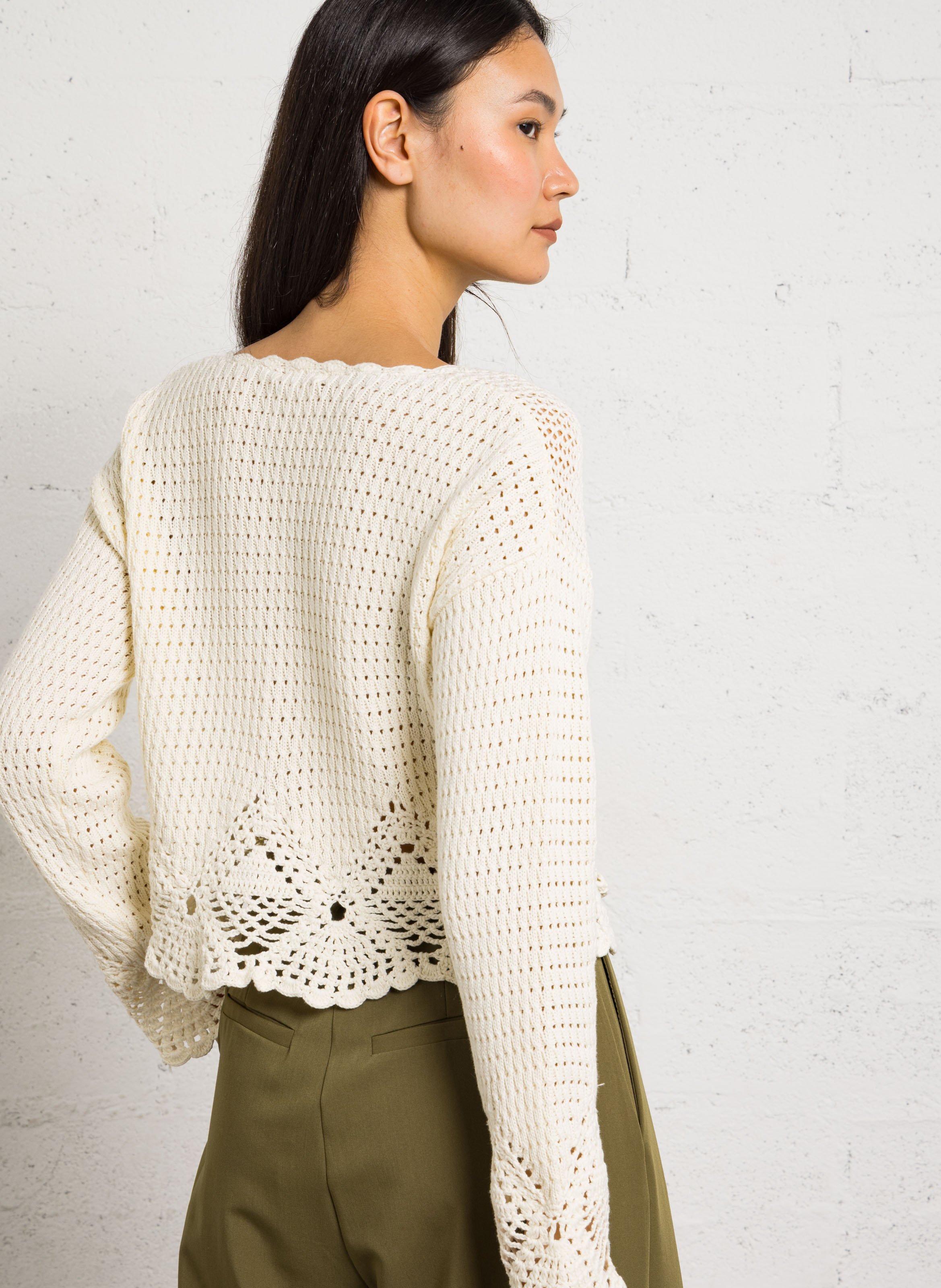 Cardigan droit col V en coton LOUISE MISHA Blanc