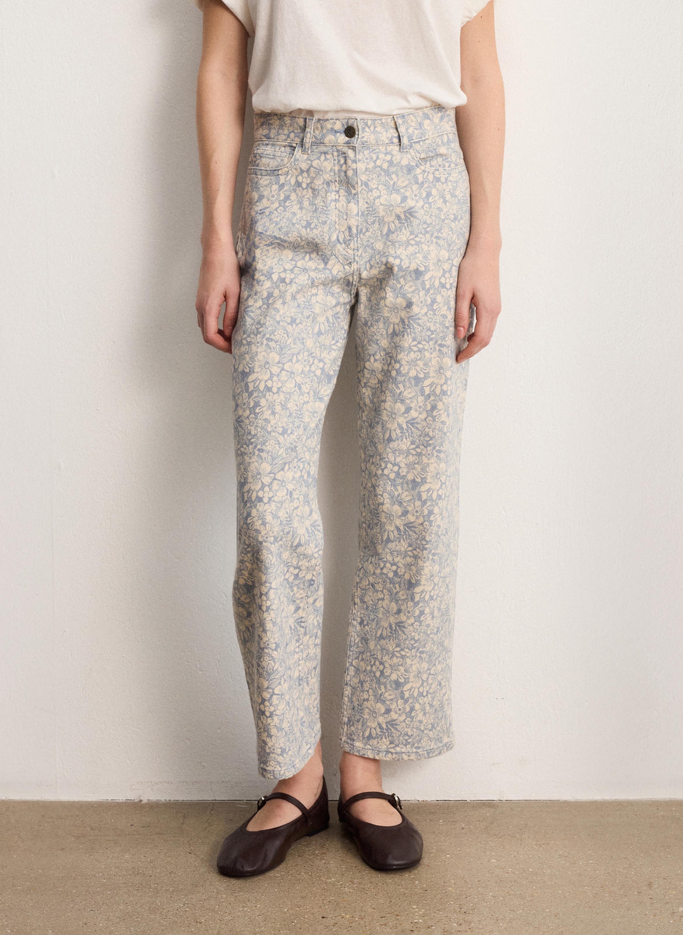 Wide-leg jeans with floral pattern PABLO Blue