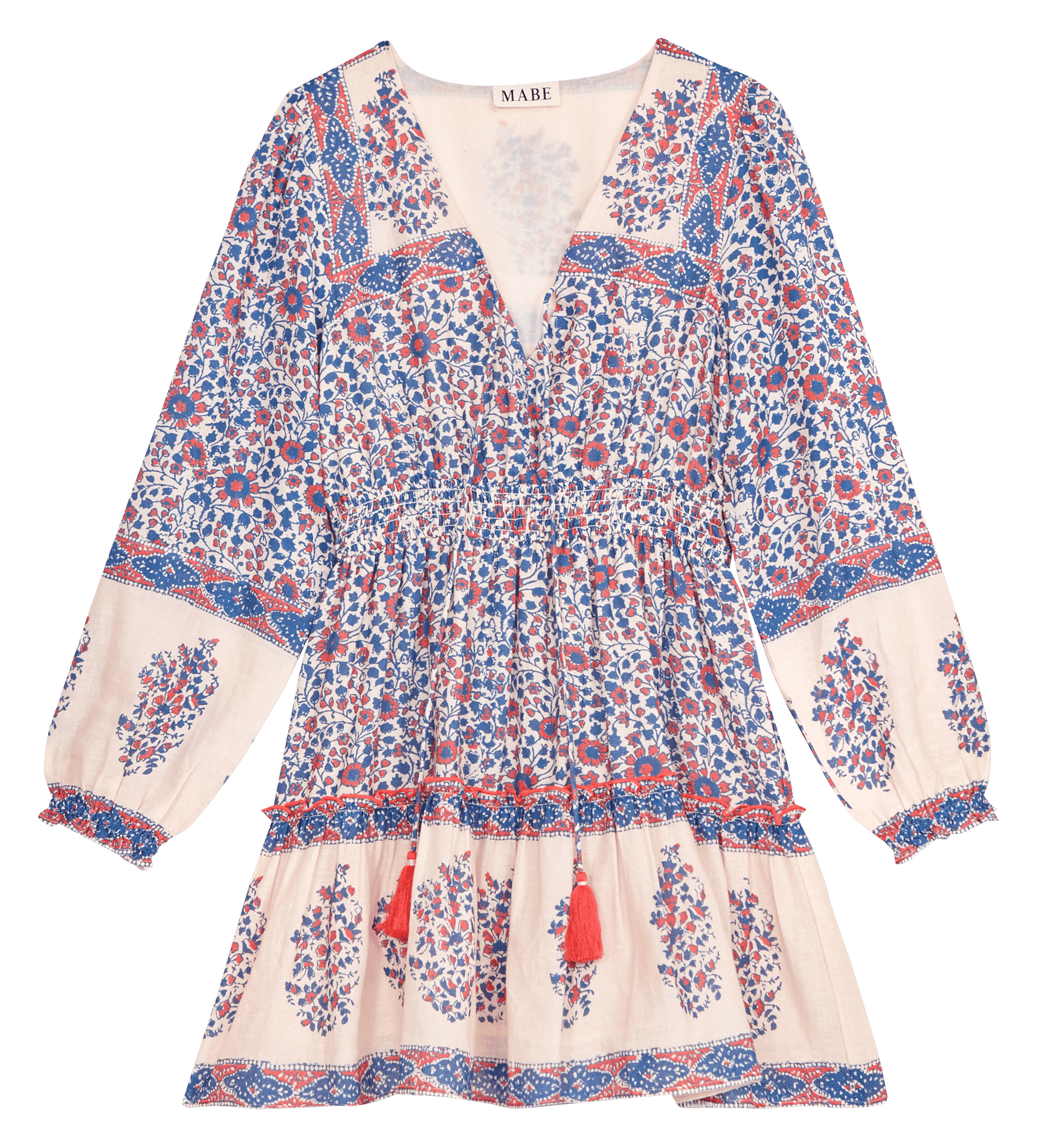 Robe courte col V en coton imprimé M.A.B.E Bleu