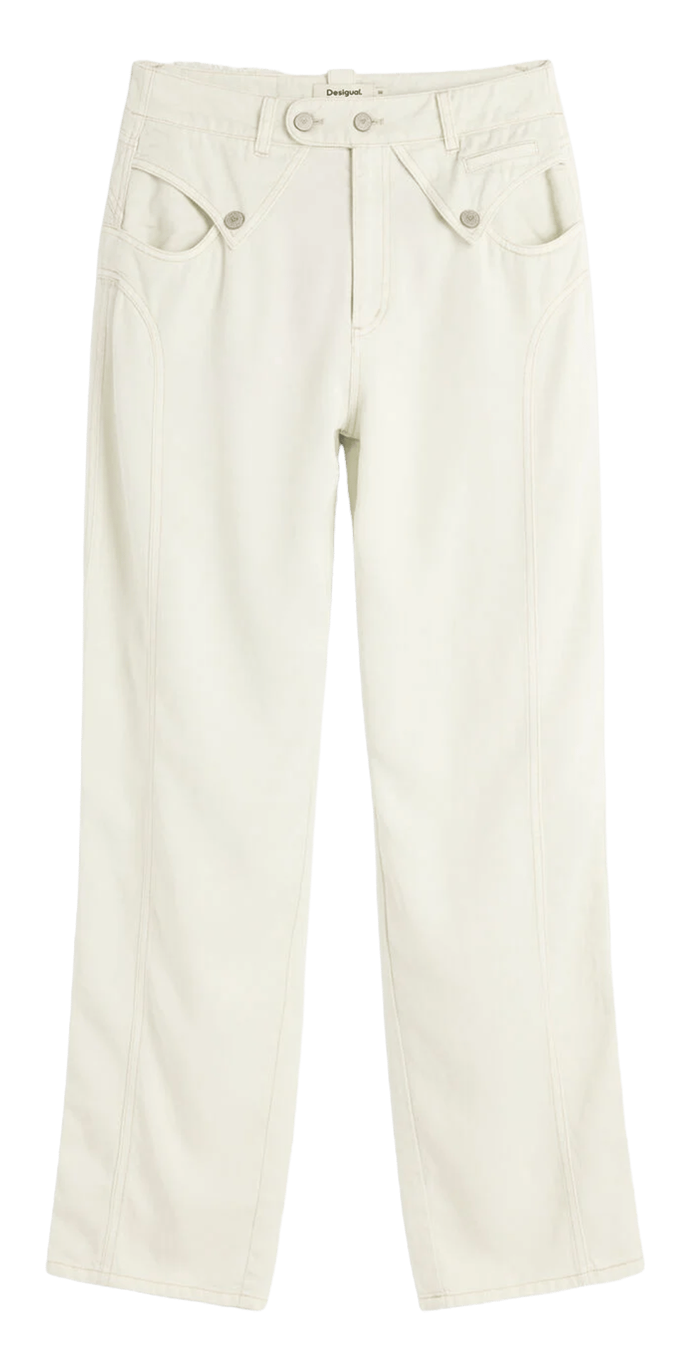 - Straight-leg jeans
- 5 pockets
- Straight cut
- Faded effect DESIGUAL White