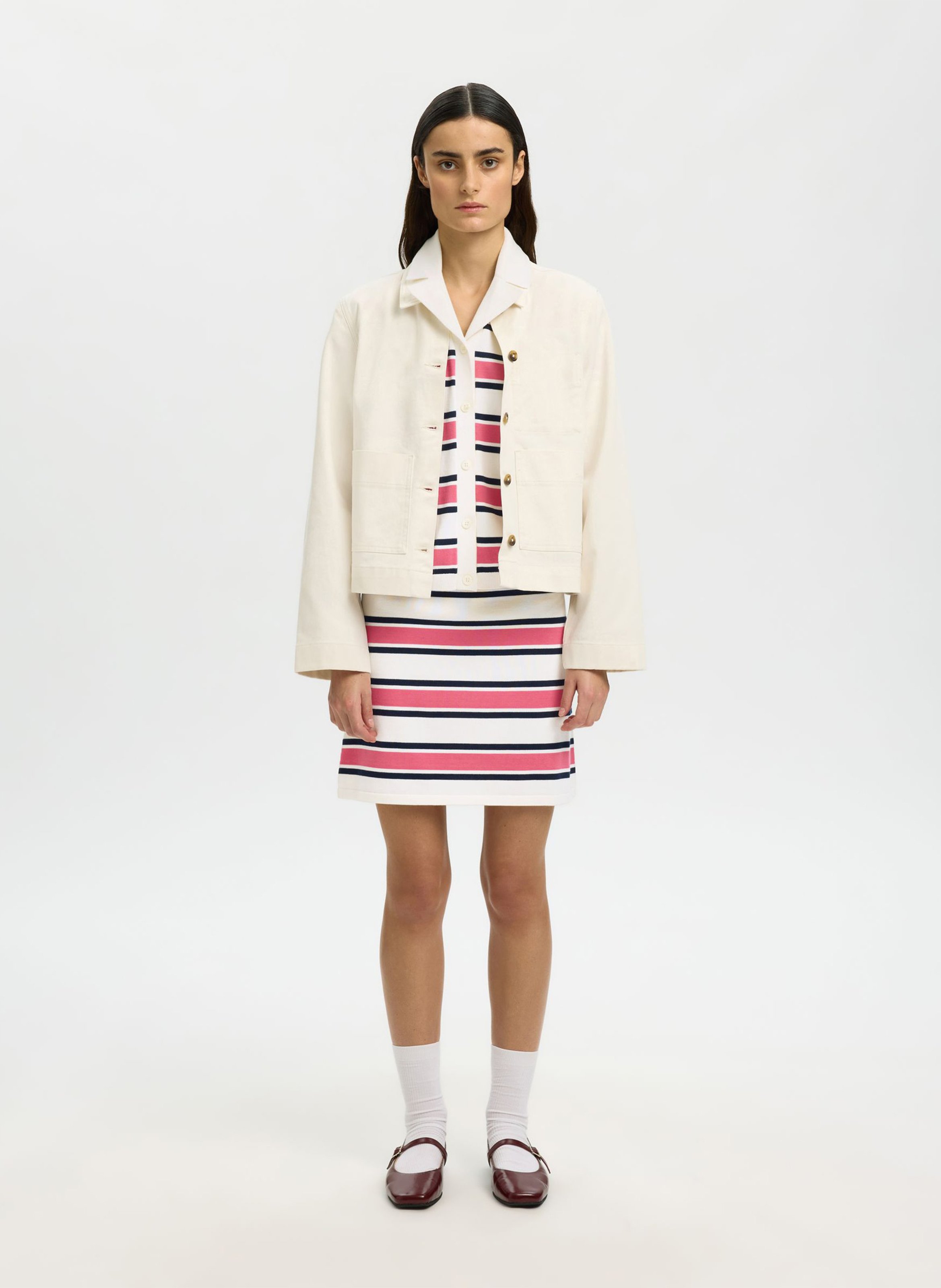 Jupe courte à rayures SELECTED Beige