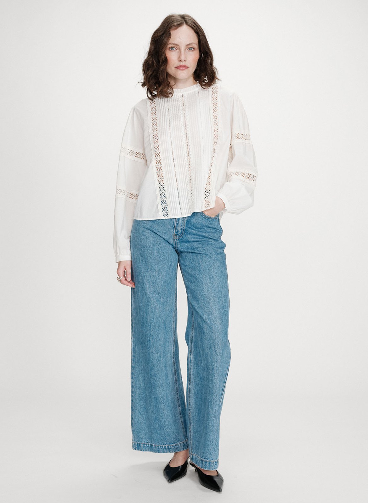 Blouse col montant en coton GRACE ET MILA Blanc