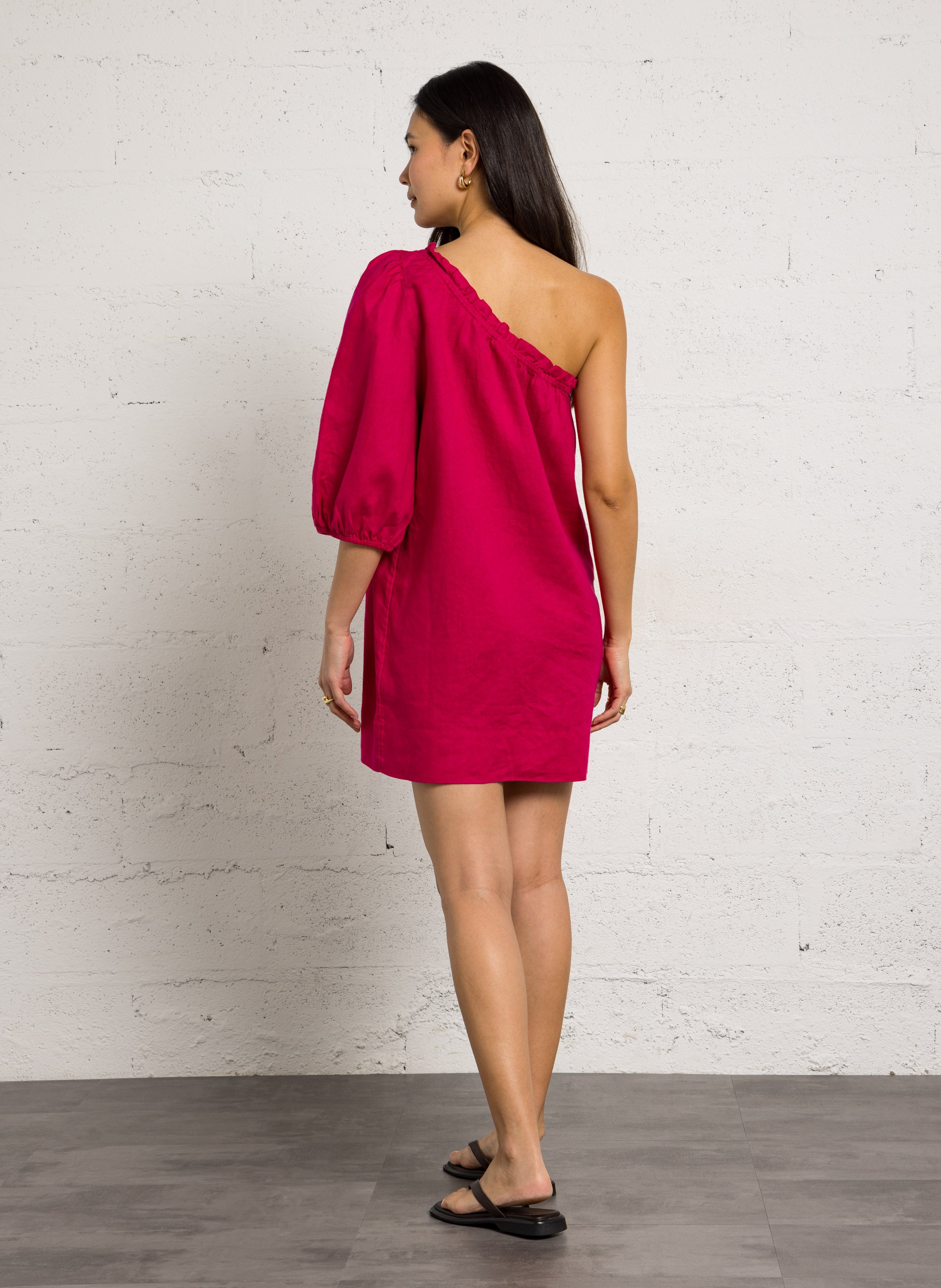 Robe courte asymétrique en lin DES PETITS HAUTS Rose
