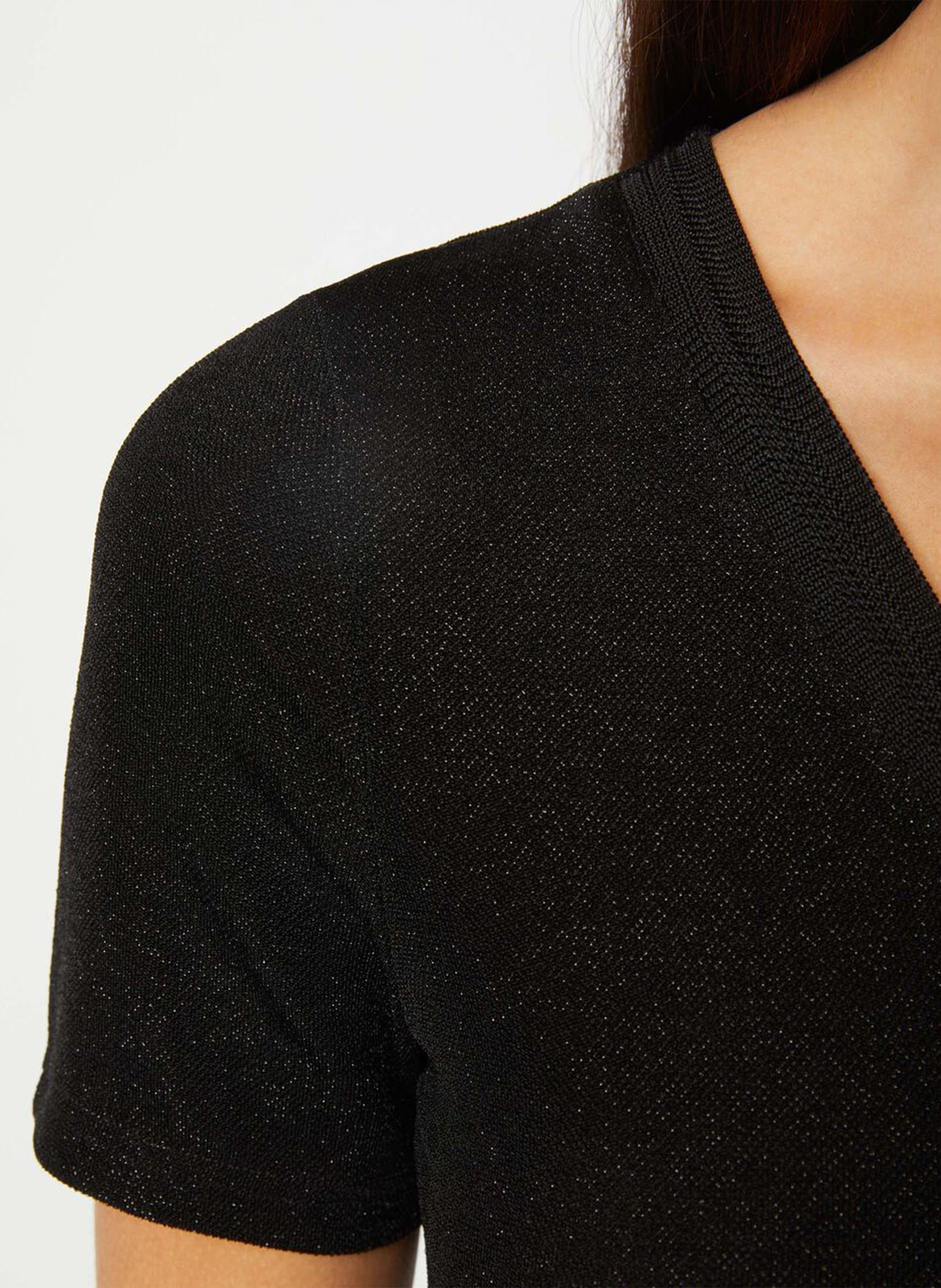 T-Shirt mit V-Ausschnitt und Metallic-Effekt MORGAN Schwarz