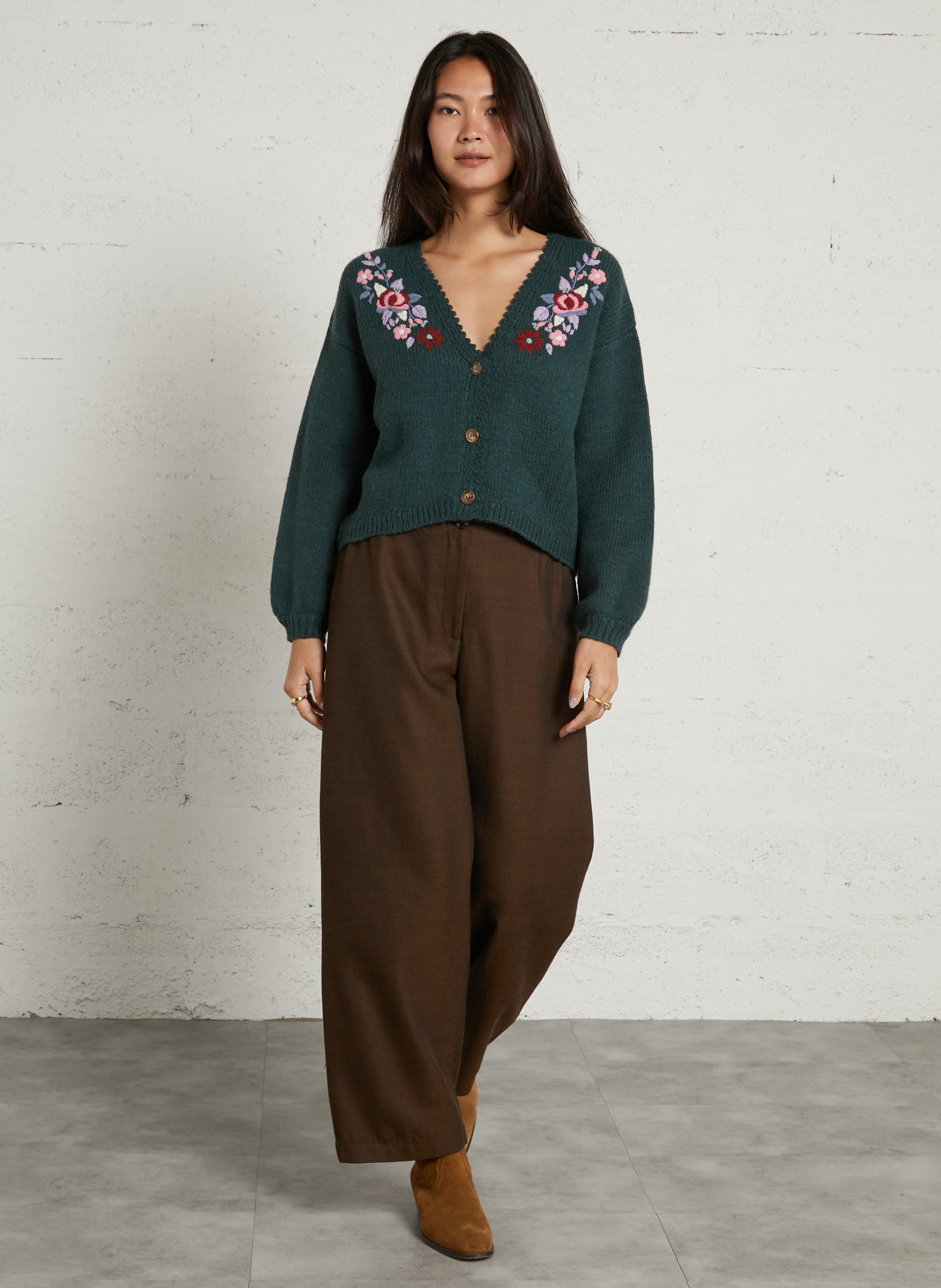 Cadigan droit col V en maille LOUISE MISHA Vert