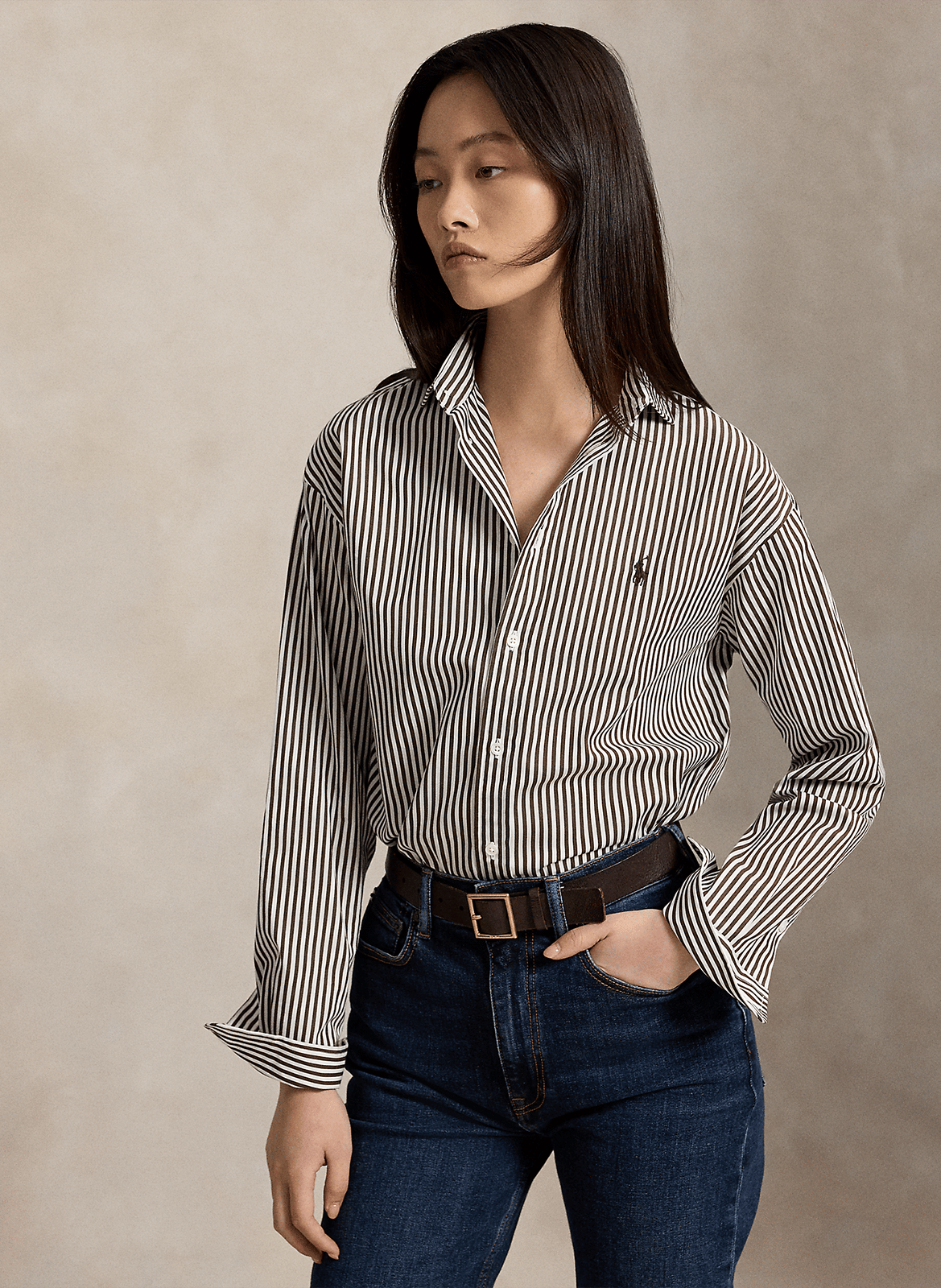 Straight polo collar shirt in striped cotton POLO RALPH LAUREN