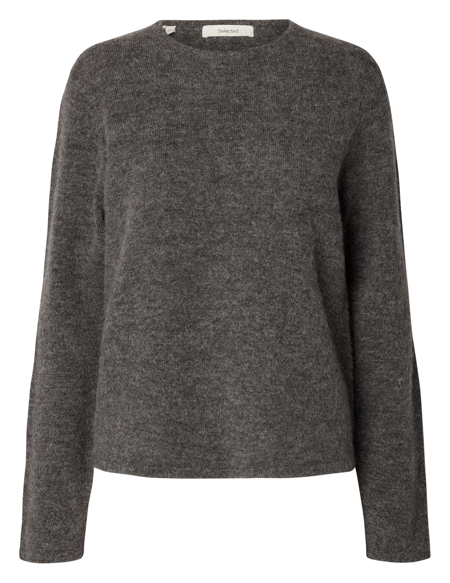 Pull droit uni col rond SELECTED Gris